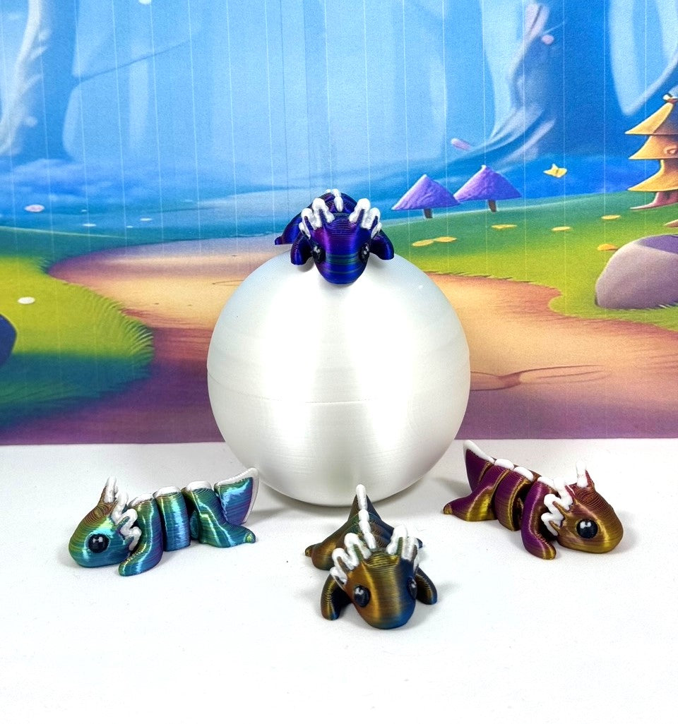 4pcs 3D Printed Articulated Mini Axolotl with Egg, Fidget Miniature Axolotl Ornament Tiny Animal Figures, Birthday Party Decorations MA003