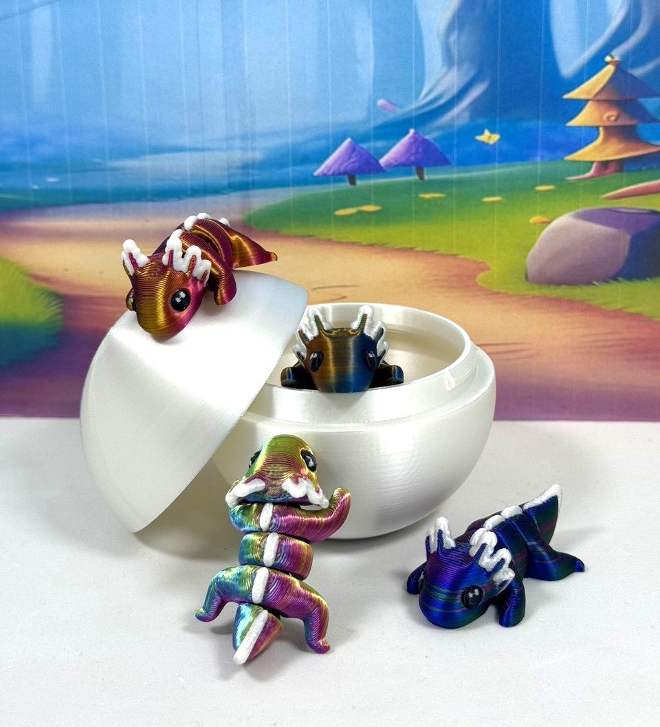 4pcs 3D Printed Articulated Mini Axolotl with Egg, Fidget Miniature Axolotl Ornament Tiny Animal Figures, Birthday Party Decorations MA003