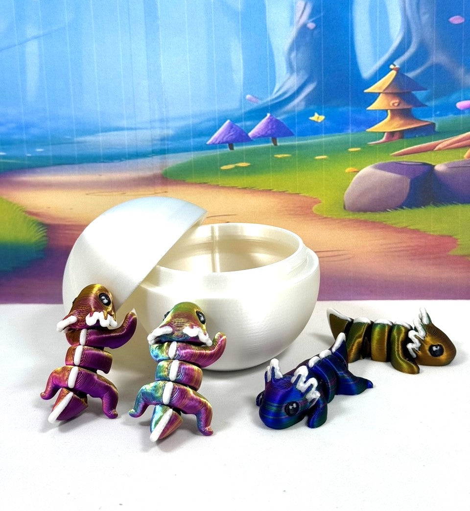 4pcs 3D Printed Articulated Mini Axolotl with Egg, Fidget Miniature Axolotl Ornament Tiny Animal Figures, Birthday Party Decorations MA003