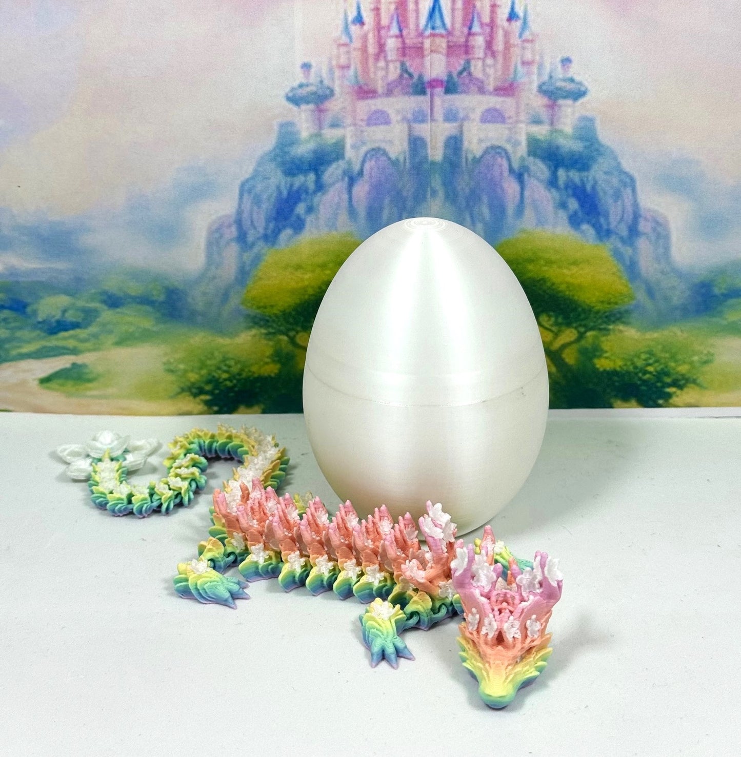 3D Printed Dragon with Dragon Egg, 12" Rainbow Cherry Blossom, Fidget ADHD Autism Toy, Executive Desk Toy D060-CLS