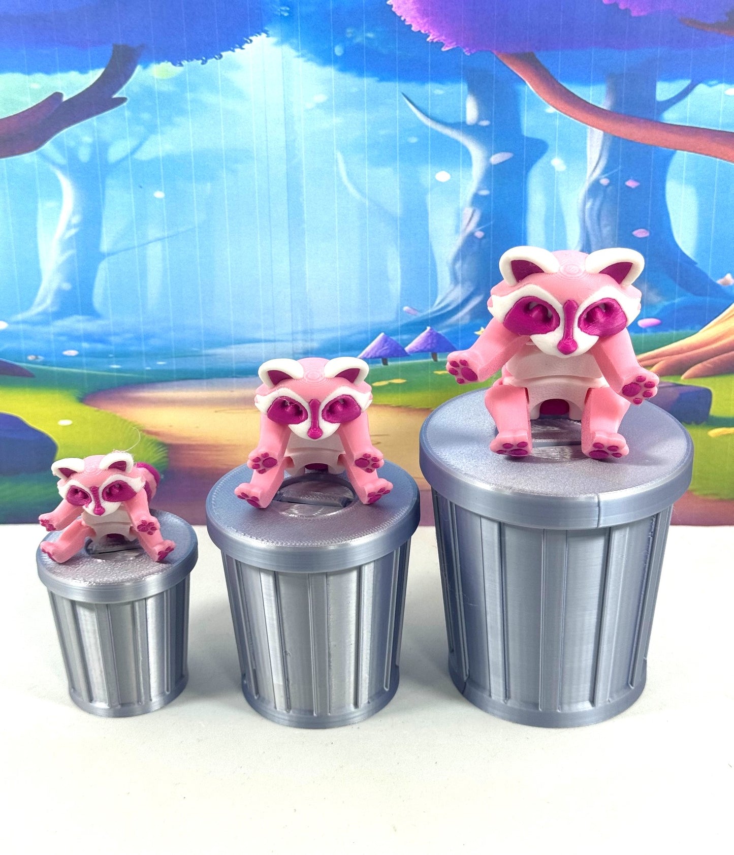 Articulated Racoon with Trash Can, 3D Printed Raspberry Racoons, Trashcan Raccoon, Trash can, Raccoon Toy, Trash Panda, Fidget ADHD Autism Toy AR006