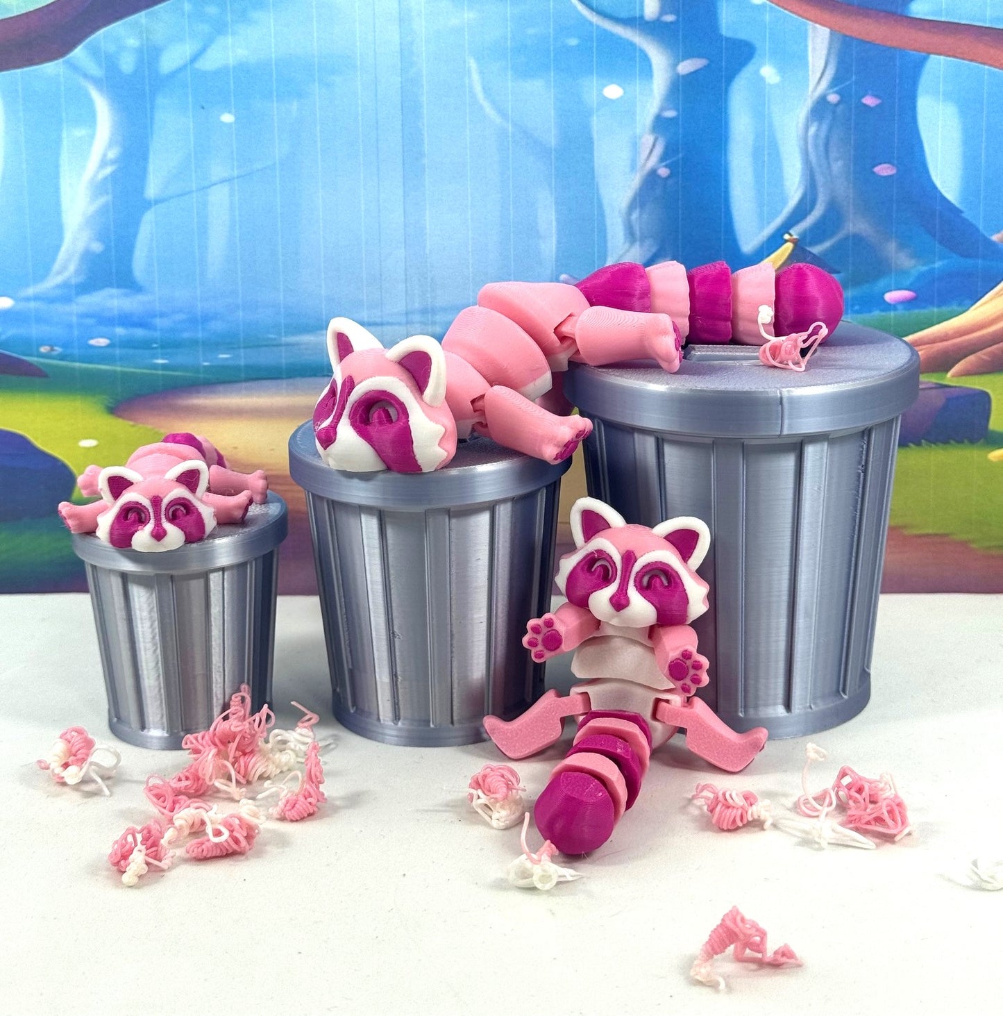 Articulated Racoon with Trash Can, 3D Printed Raspberry Racoons, Trashcan Raccoon, Trash can, Raccoon Toy, Trash Panda, Fidget ADHD Autism Toy AR006