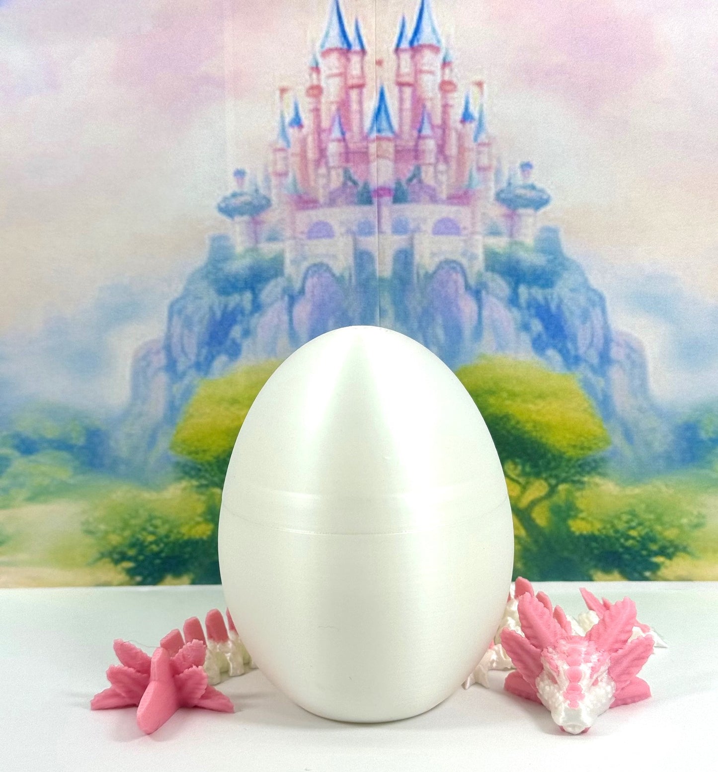 3D Printed Dragon with Dragon Egg, 8.25" Articulated Axolotl Dragon, White and Pink Axolotl Dragon, Fidget ADHD Autism Toy D041WP-WE