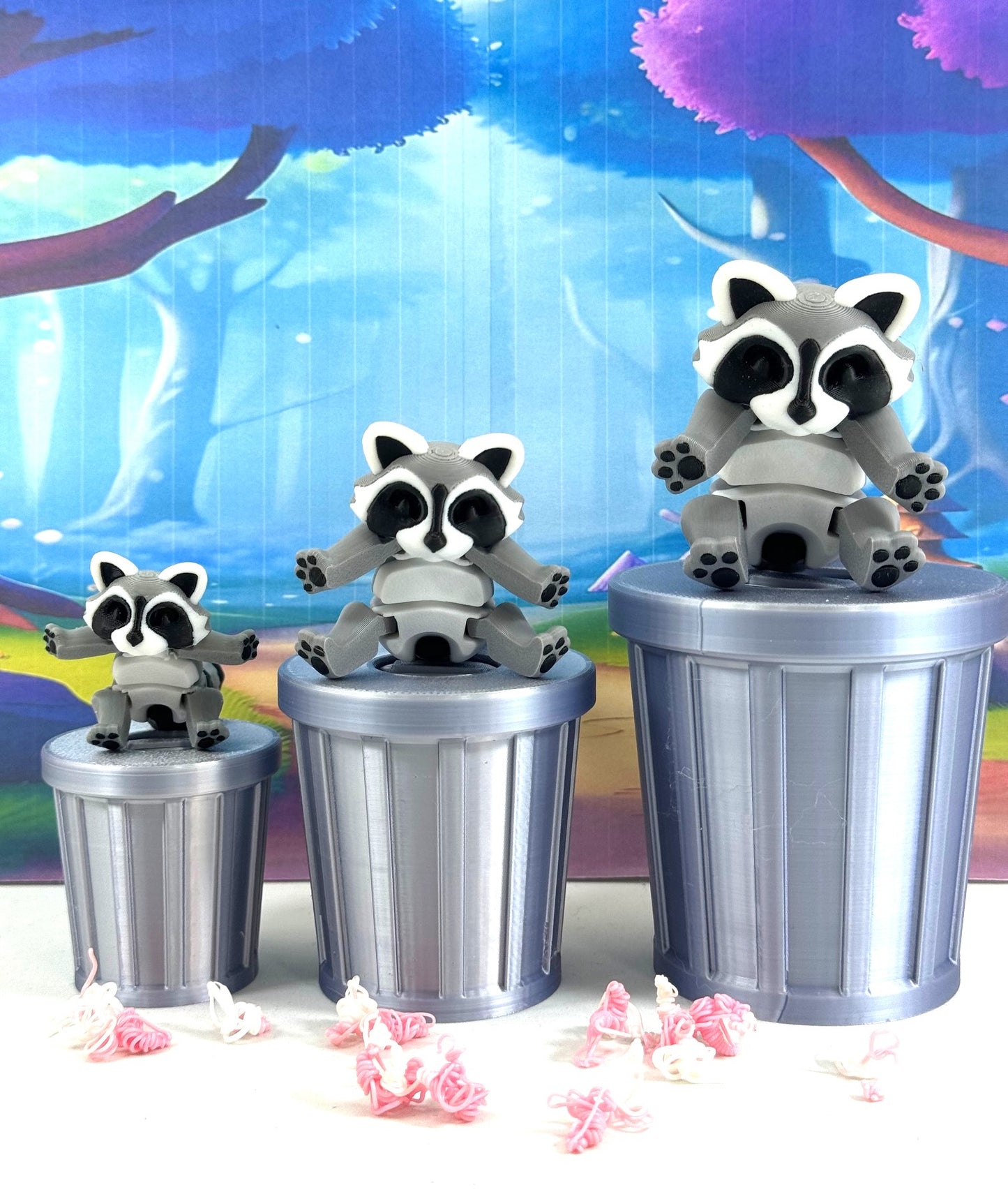 3D Printed Racoon with Trash Can, Articulated Racoon, Trashcan Raccoon, Trash can, Raccoon Toy, Trash Panda, Fidget ADHD Autism Toy AR001