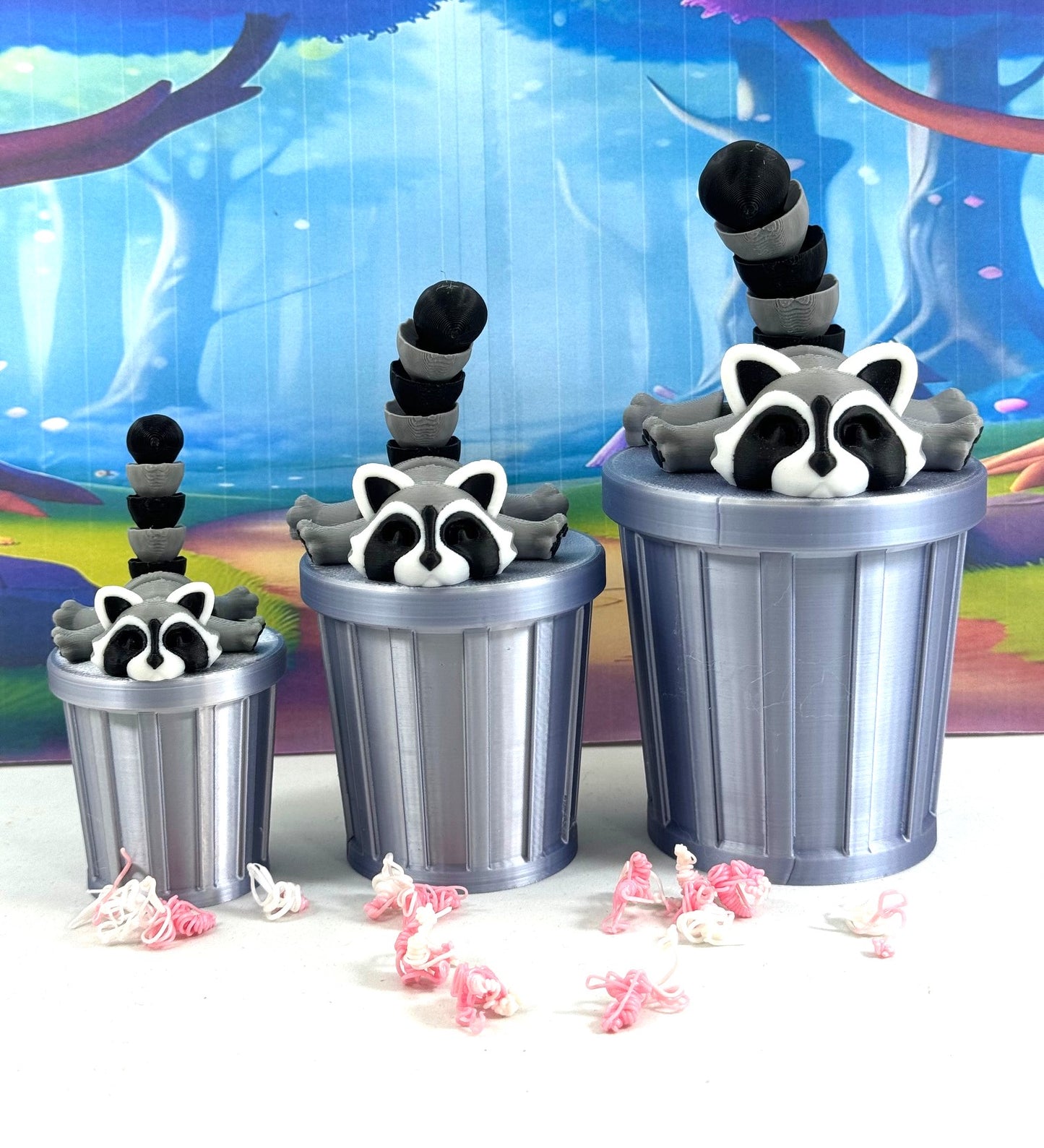 3D Printed Racoon with Trash Can, Articulated Racoon, Trashcan Raccoon, Trash can, Raccoon Toy, Trash Panda, Fidget ADHD Autism Toy AR001