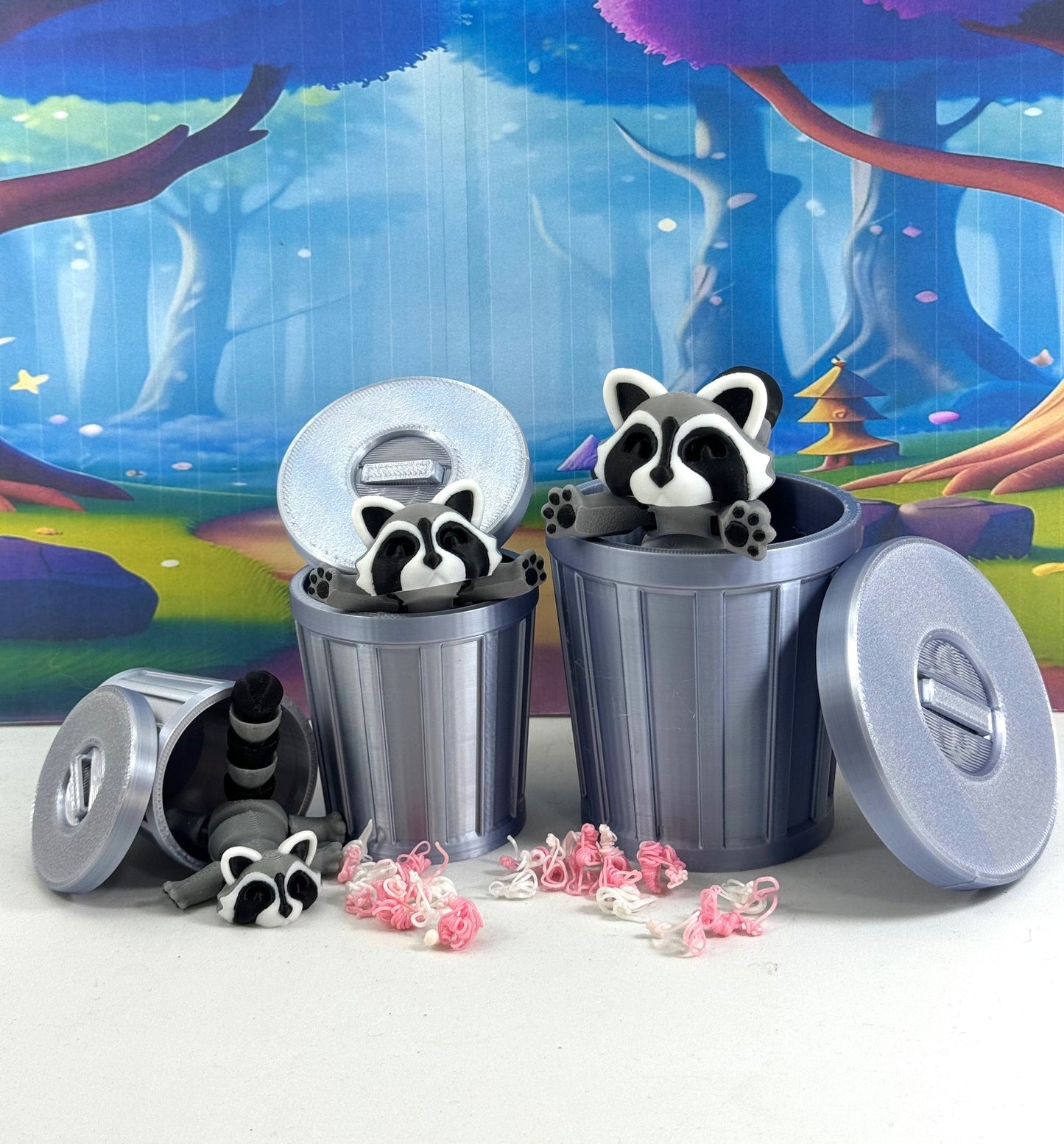 3D Printed Racoon with Trash Can, Articulated Racoon, Trashcan Raccoon, Trash can, Raccoon Toy, Trash Panda, Fidget ADHD Autism Toy AR001