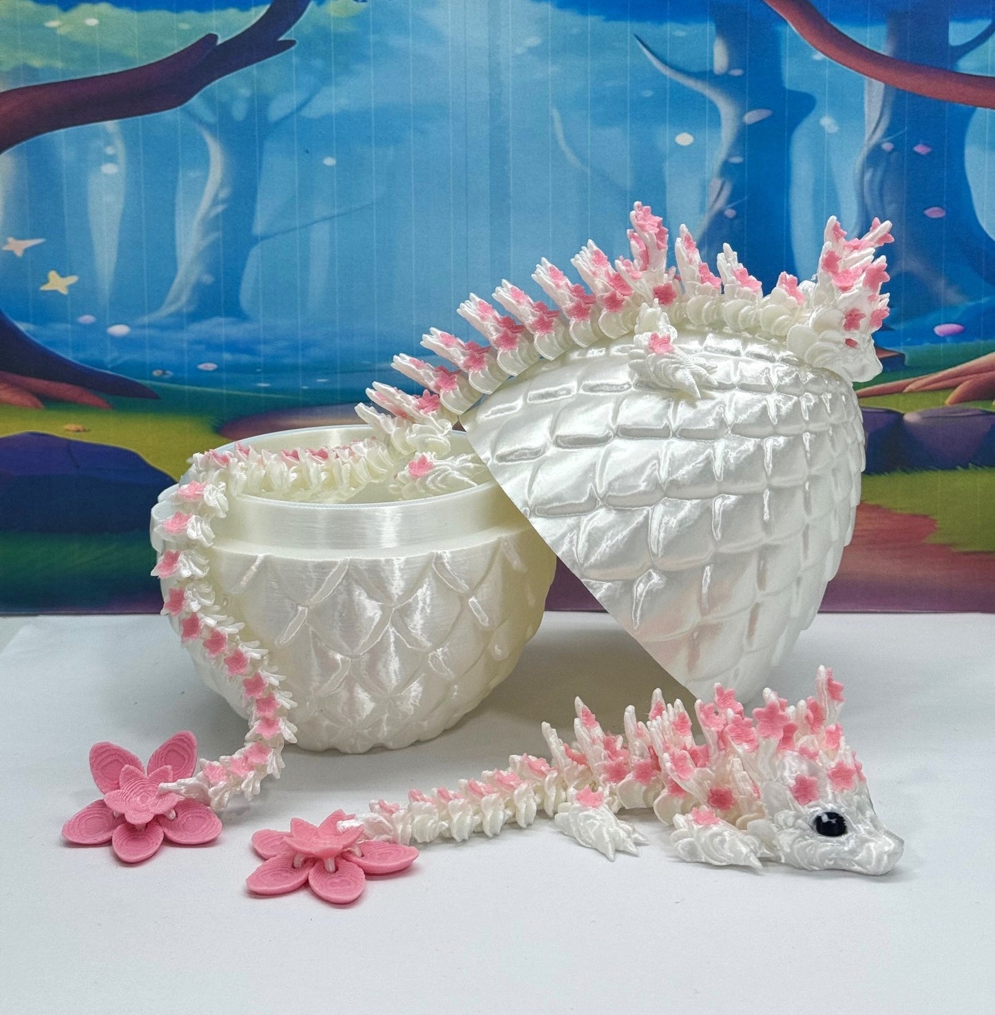 2pcs 3D Printed Dragons with Dragon Egg, Articulated Mother and Baby Cherry Blossom Dragons, 3D Printed Gift Birthday Party, Fidget ADHD Autism Toy MCD-016-004-PNK-WE