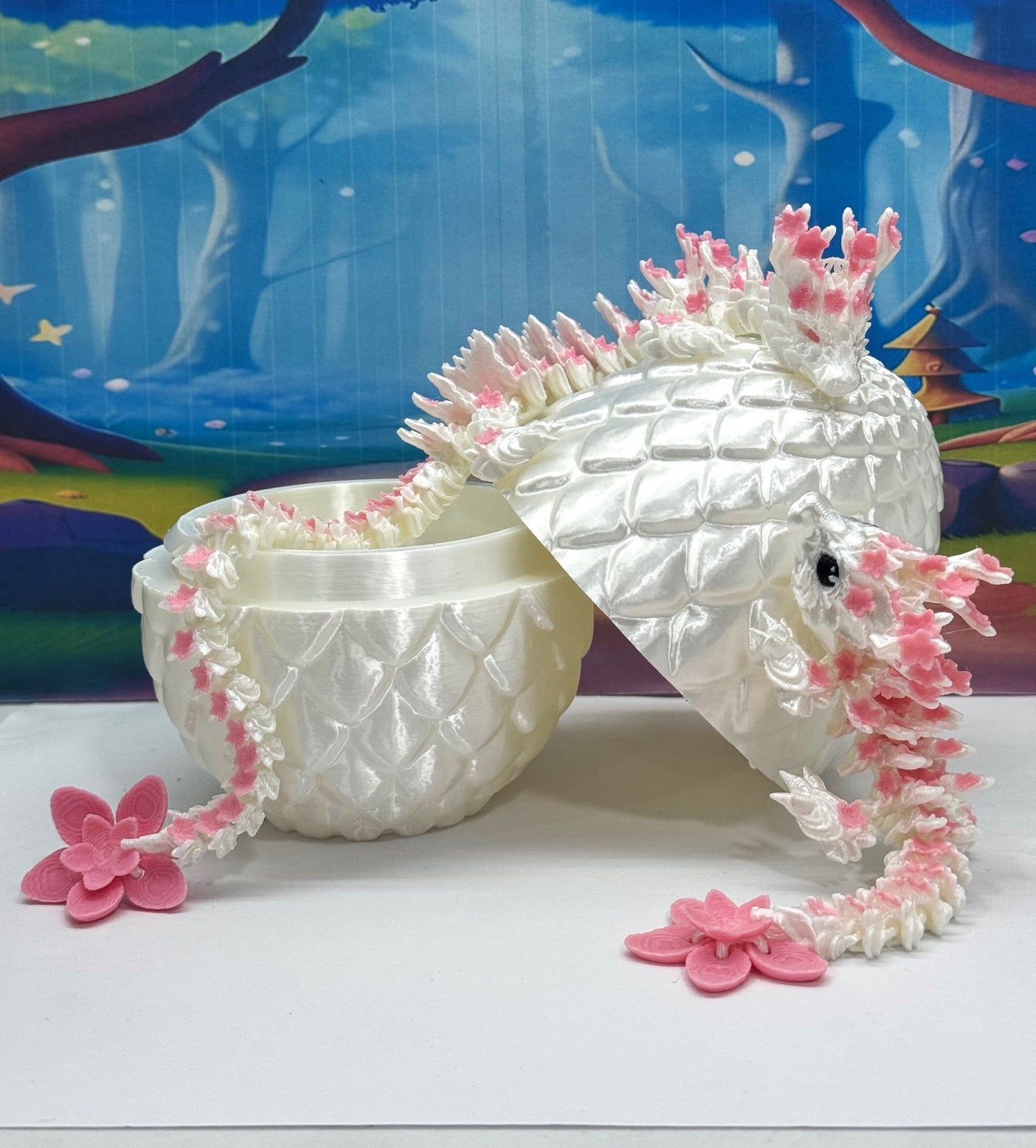 2pcs 3D Printed Dragons with Dragon Egg, Articulated Mother and Baby Cherry Blossom Dragons, 3D Printed Gift Birthday Party, Fidget ADHD Autism Toy MCD-016-004-PNK-WE