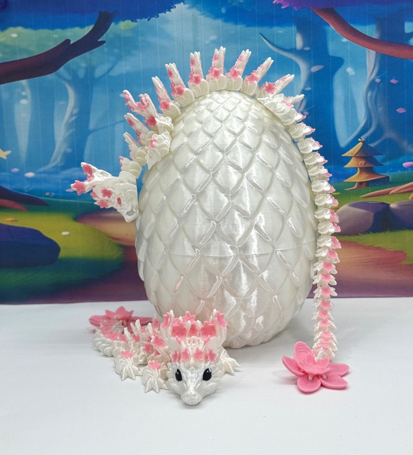 2pcs 3D Printed Dragons with Dragon Egg, Articulated Mother and Baby Cherry Blossom Dragons, 3D Printed Gift Birthday Party, Fidget ADHD Autism Toy MCD-016-004-PNK-WE