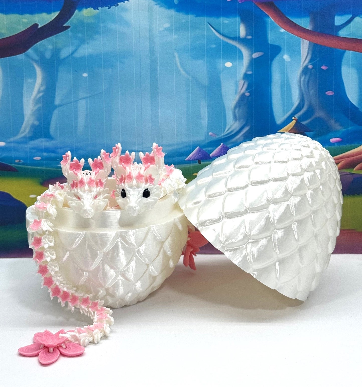 2pcs 3D Printed Dragons with Dragon Egg, Articulated Mother and Baby Cherry Blossom Dragons, 3D Printed Gift Birthday Party, Fidget ADHD Autism Toy MCD-016-004-PNK-WE