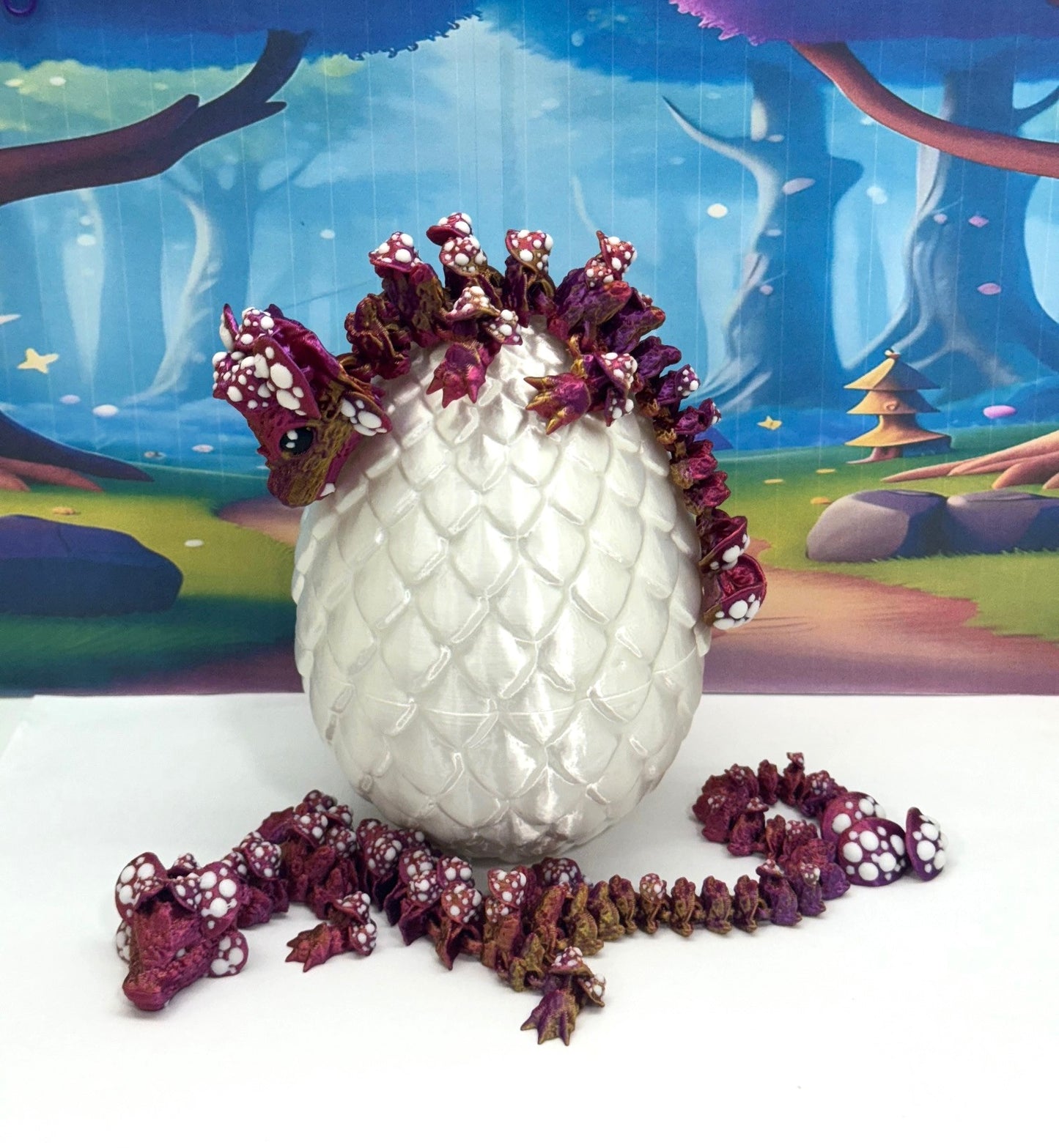 2pcs 3D Printed Dragons with Dragon Egg, Articulated Mother and Baby Mushroom Dragons, 3D Printed Red Purple Gold Dragons, Fidget ADHD Autism Toy MCD-025-005-RPG-WE