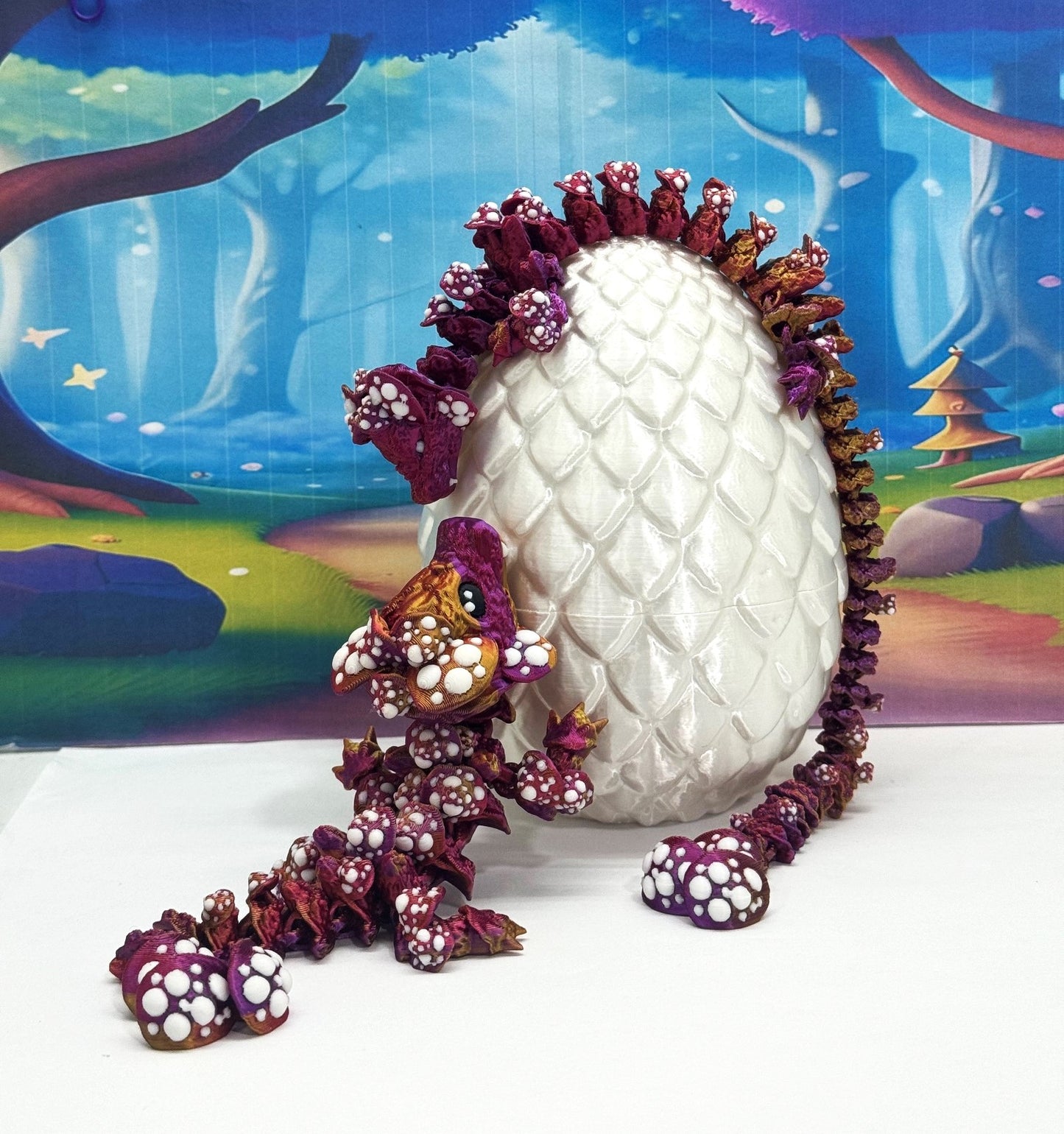 2pcs 3D Printed Dragons with Dragon Egg, Articulated Mother and Baby Mushroom Dragons, 3D Printed Red Purple Gold Dragons, Fidget ADHD Autism Toy MCD-025-005-RPG-WE