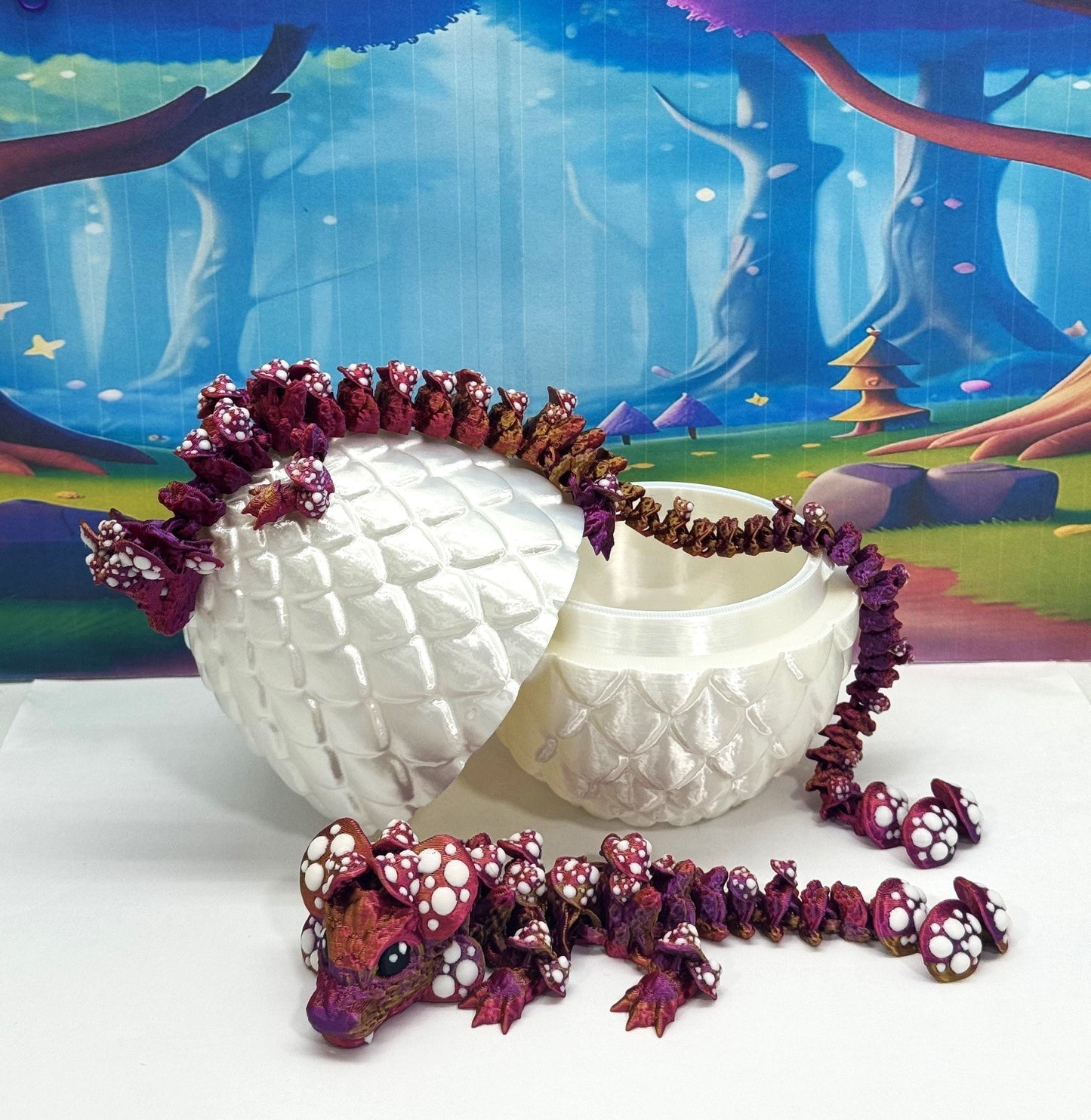 2pcs 3D Printed Dragons with Dragon Egg, Articulated Mother and Baby Mushroom Dragons, 3D Printed Red Purple Gold Dragons, Fidget ADHD Autism Toy MCD-025-005-RPG-WE