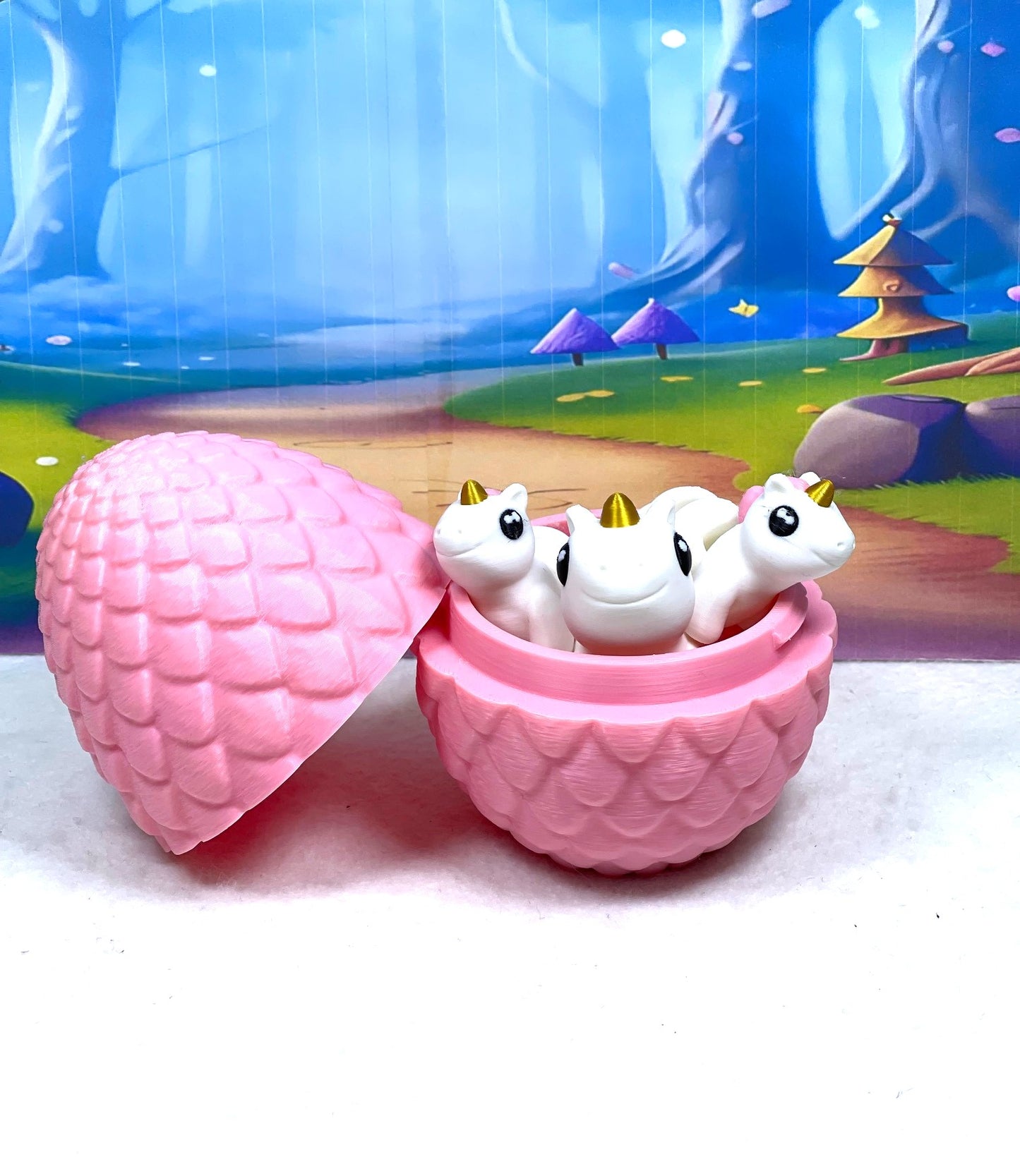 3pcs 3D Printed Unicorn with Egg, Articulated Pink and White Unicorn, Fidget Mini Animal Gift Idea, Party Decorations MU001-3X