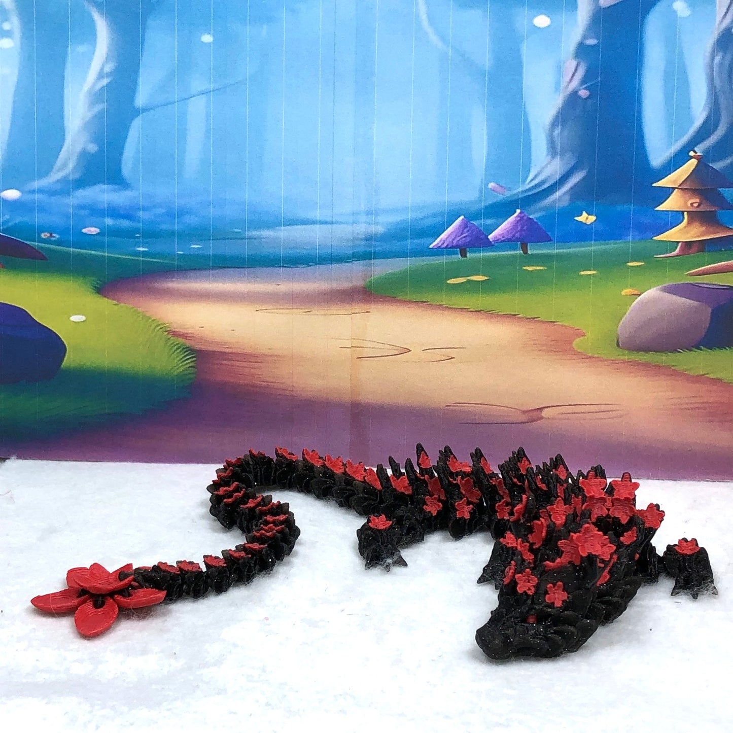 3D Printed Dragon with Dragon Egg, Articulated Dragon, 12" Black and Red Cherry Blossom Dragon, Fidget Sensory Toy, Flexible ADHD, Autism, Relief Anxiety D020
