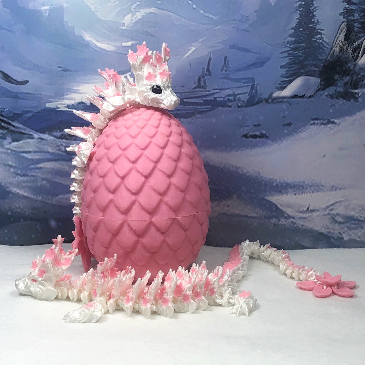 2pcs 3D Printed Dragons with Dragon Egg, Articulated Mother and Baby Cherry Blossom Dragons, 3D Printed Gift Birthday Party, Fidget ADHD Autism Toy MCD-016-004-PNK-PE