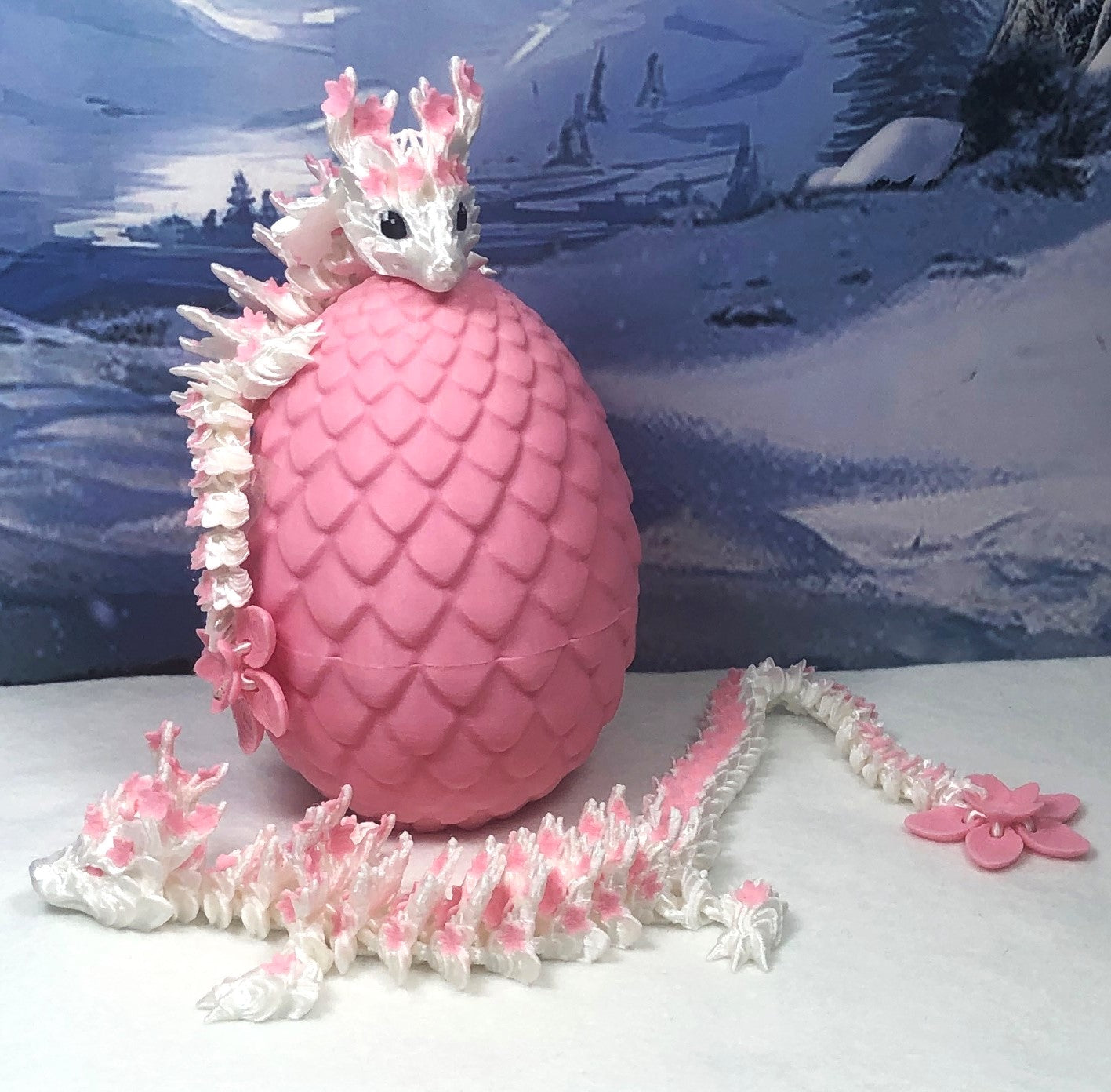2pcs 3D Printed Dragons with Dragon Egg, Articulated Mother and Baby Cherry Blossom Dragons, 3D Printed Gift Birthday Party, Fidget ADHD Autism Toy MCD-016-004-PNK-PE