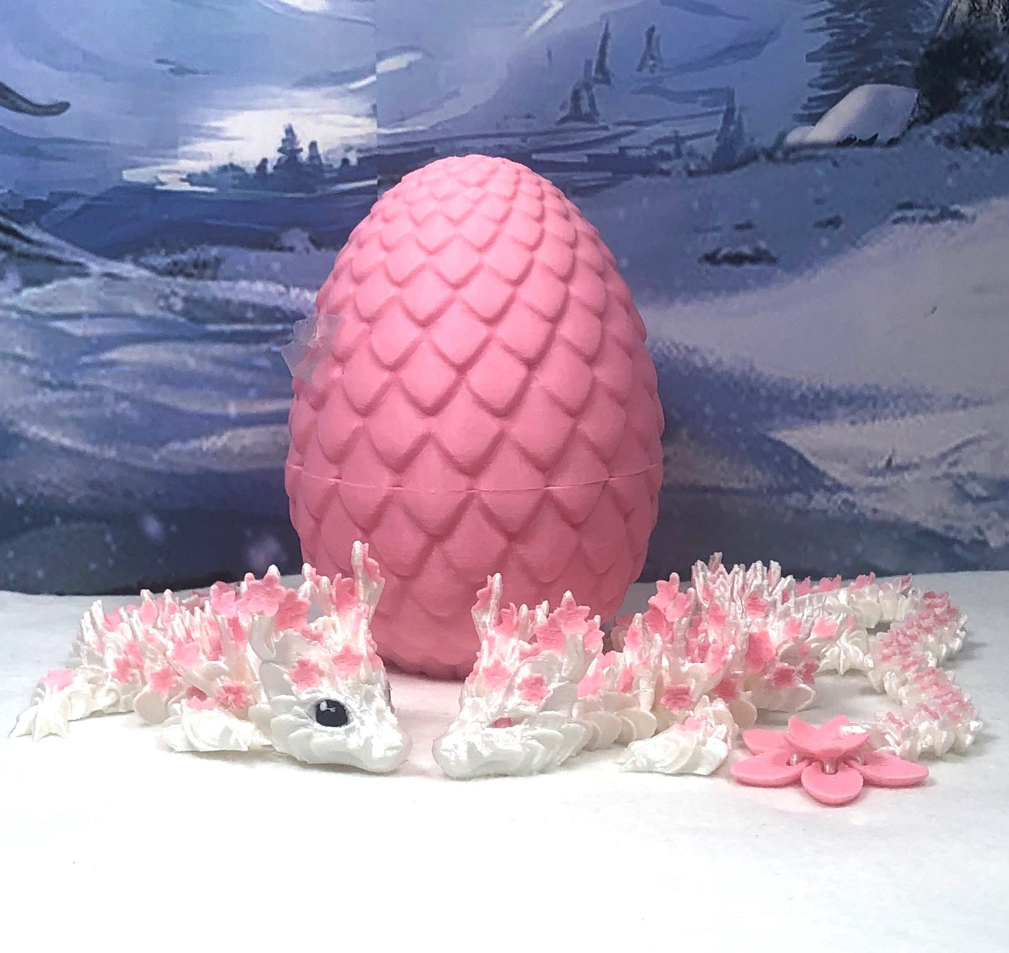 2pcs 3D Printed Dragons with Dragon Egg, Articulated Mother and Baby Cherry Blossom Dragons, 3D Printed Gift Birthday Party, Fidget ADHD Autism Toy MCD-016-004-PNK-PE