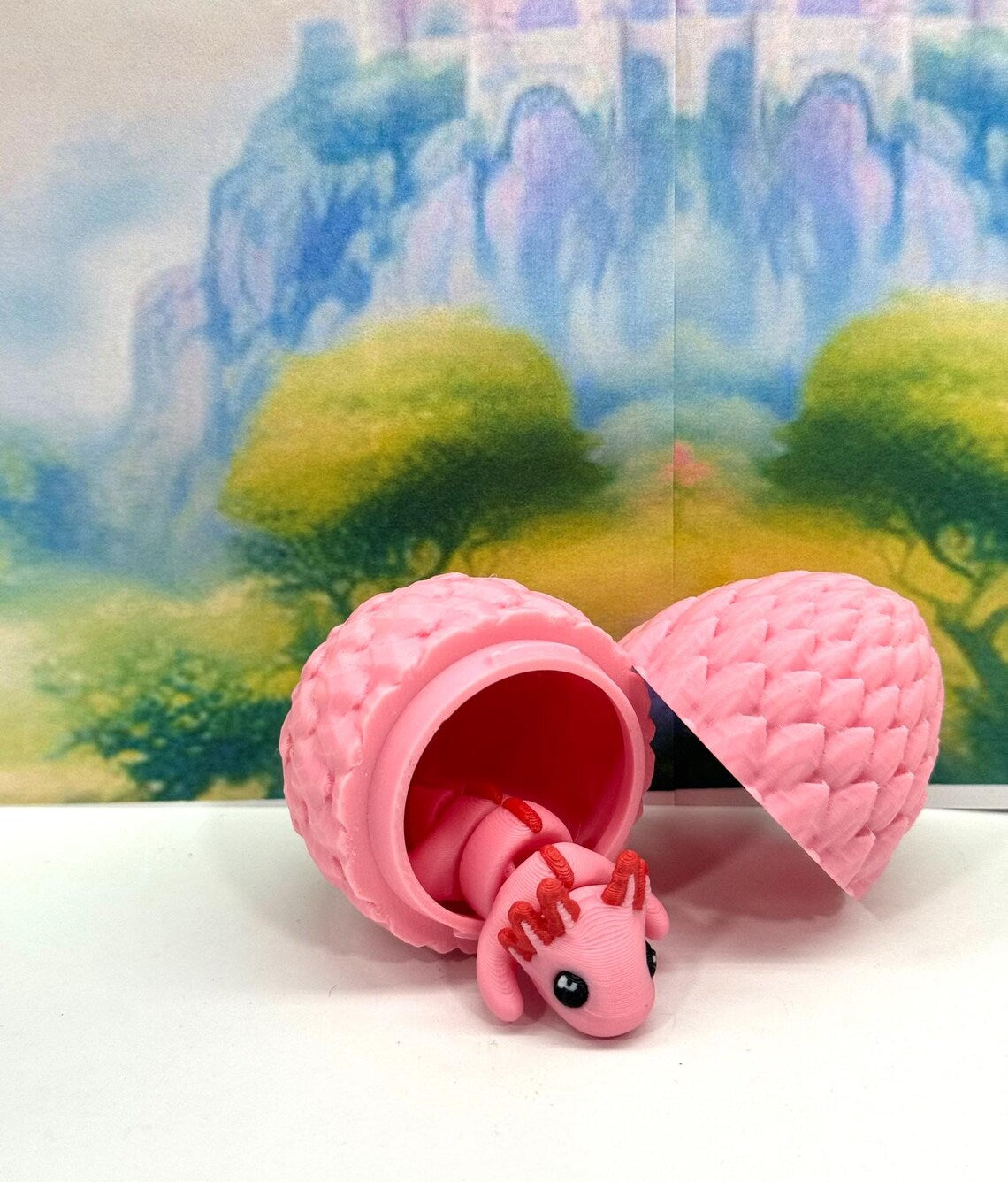 4pcs 3D Printed Articulated Mini Axolotl with Eggs, Fidget Mini Axolotl Toy, Executive Desk Toy, Party Decorations MA001-4X