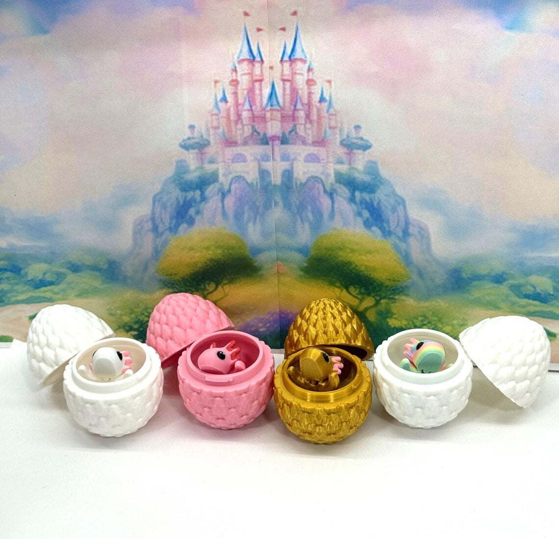 4pcs 3D Printed Articulated Mini Axolotl with Eggs, Fidget Mini Axolotl Toy, Executive Desk Toy, Party Decorations MA001-4X