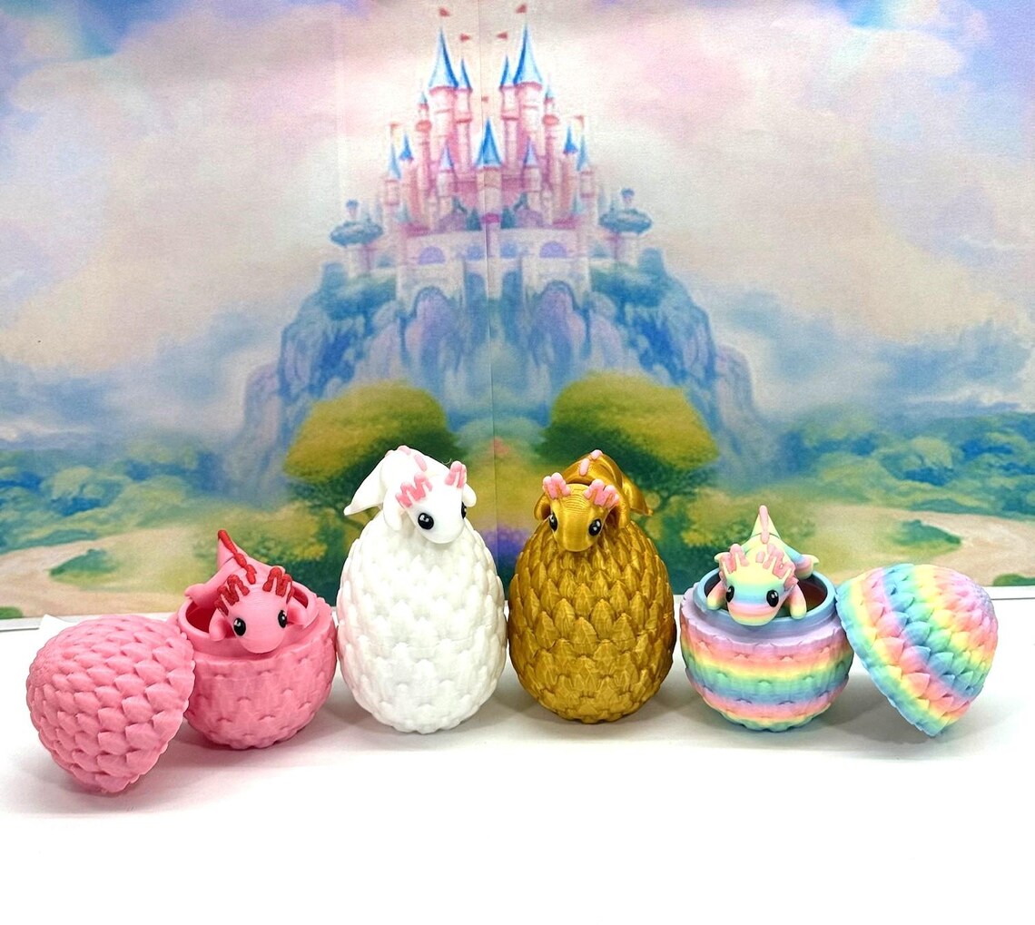 4pcs 3D Printed Articulated Mini Axolotl with Eggs, Fidget Mini Axolotl Toy, Executive Desk Toy, Party Decorations MA001-4X