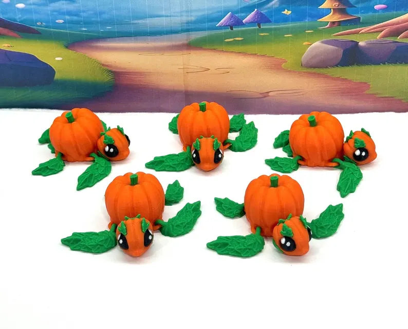 3D Printed Turtle Pumpkins, 10 pcs Articulating Orange Pumpkin Turtle Fall Decor Desk Decor Fidget Toy-TP001-ORANGE