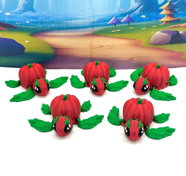 3D Printed Turtle Pumpkins, 10 pcs Articulating Pumpkin Turtle Fall Decor Rainbow Pumpkin Desk Decor Fidget Toy TP001-RED