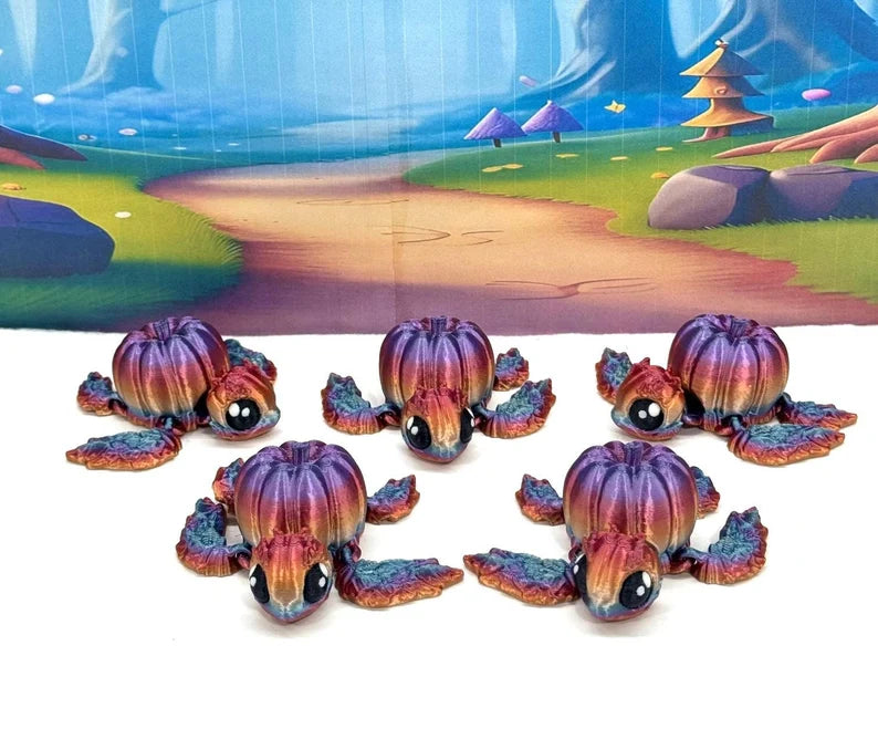 3D Printed Turtle Pumpkins, 10 pcs Articulating Pumpkin Turtle Fall Decor Rainbow Pumpkin Desk Decor Fidget Toy TP001-RAINBOW