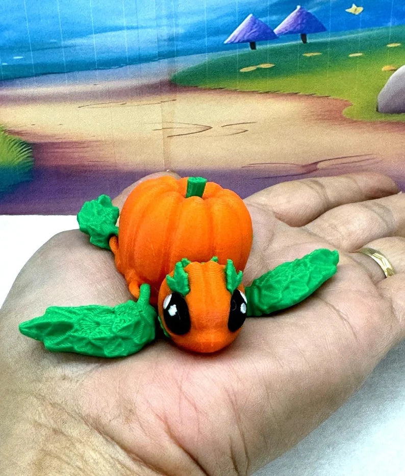 3D Printed Turtle Pumpkins, 10 pcs Articulating Orange Pumpkin Turtle Fall Decor Desk Decor Fidget Toy-TP001-ORANGE