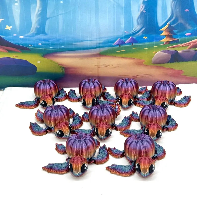3D Printed Turtle Pumpkins, 10 pcs Articulating Pumpkin Turtle Fall Decor Rainbow Pumpkin Desk Decor Fidget Toy TP001-RAINBOW