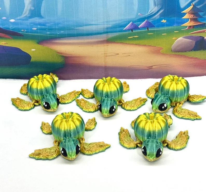 3D Printed Turtle Pumpkins, 10 pcs Articulating Pumpkin Turtle, Green and Yellow Halloween Fall Decor Desk Decor Fidget Toy-TP-YELLOW GREEN