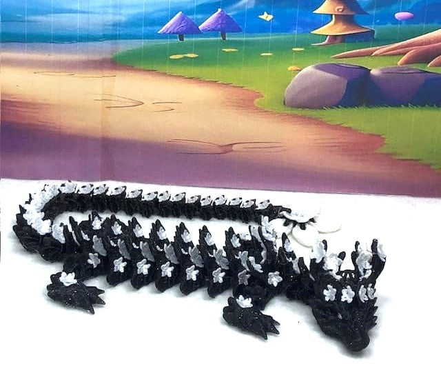 2pcs 3D Printed Dragons with Dragon Egg, Articulated Black and White Cherry Blossom Dragons, 3D Printed Gift Birthday Party, Fidget ADHD Autism Toy MCD-019-004BW-WE