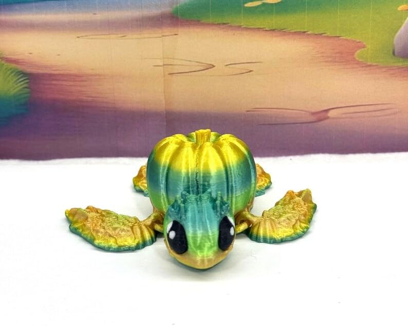 3D Printed Articulating Pumpkin Turtle, 10pcs Multi Color Fall Desk Decor Fidget Toy TP001-ASS