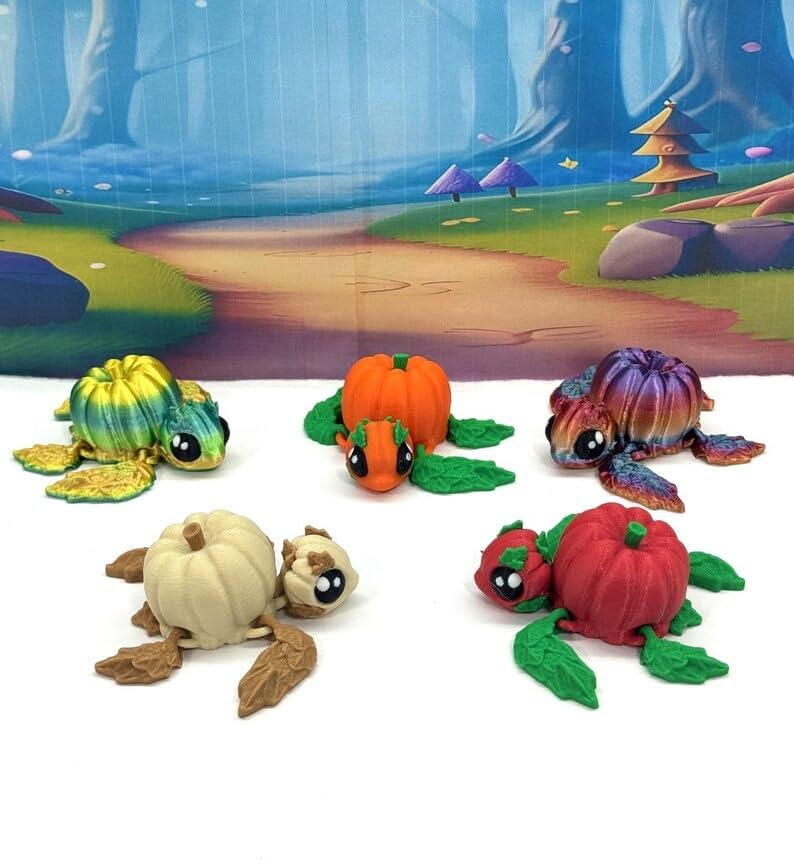 3D Printed Articulating Pumpkin Turtle, 10pcs Multi Color Fall Desk Decor Fidget Toy TP001-ASS