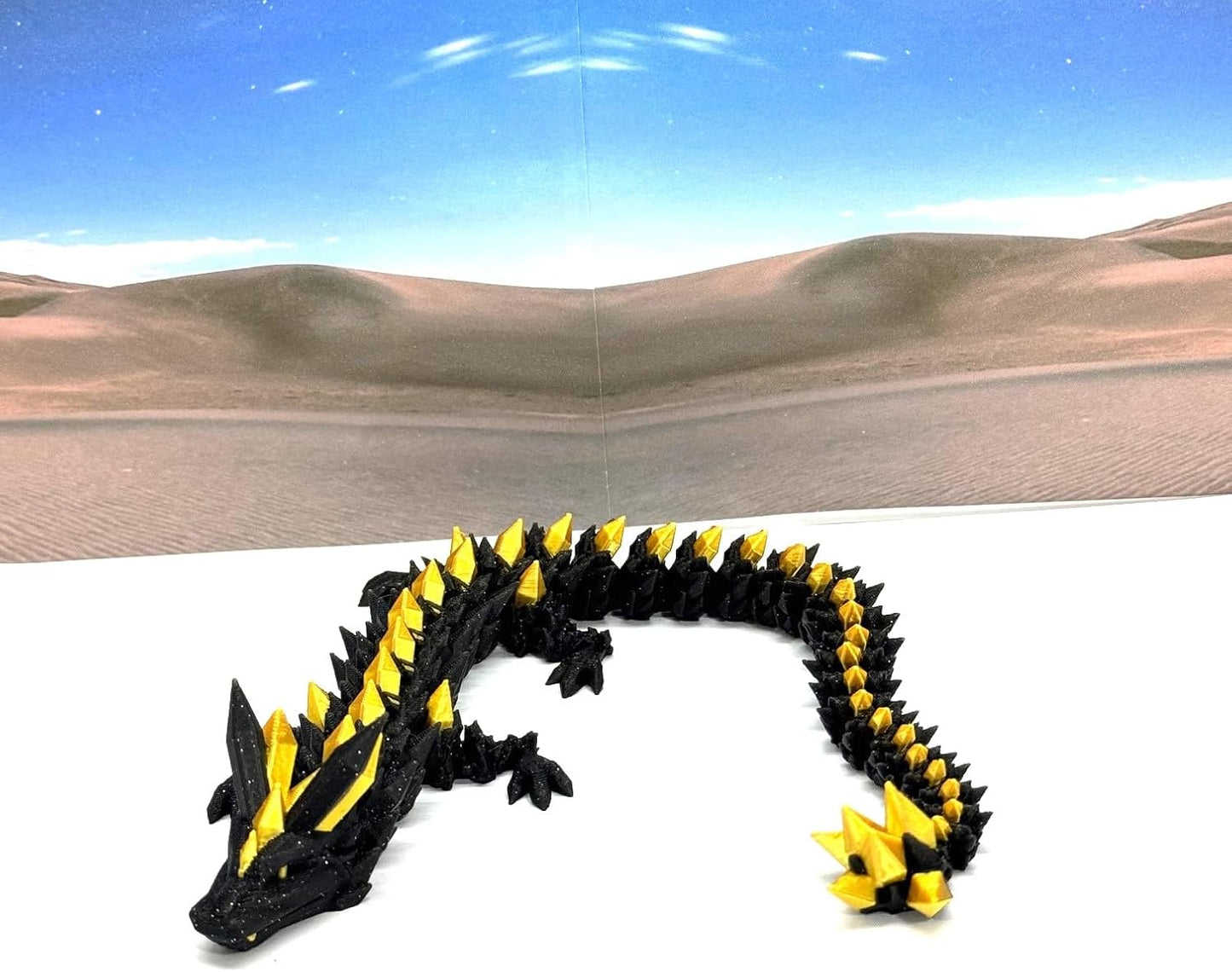 3D Printed Crystal Dragon, Articulated 12" Black and Gold Crystal Dragon, Fidget ADHD Autism Toy, Relief Anxiety Toy D065