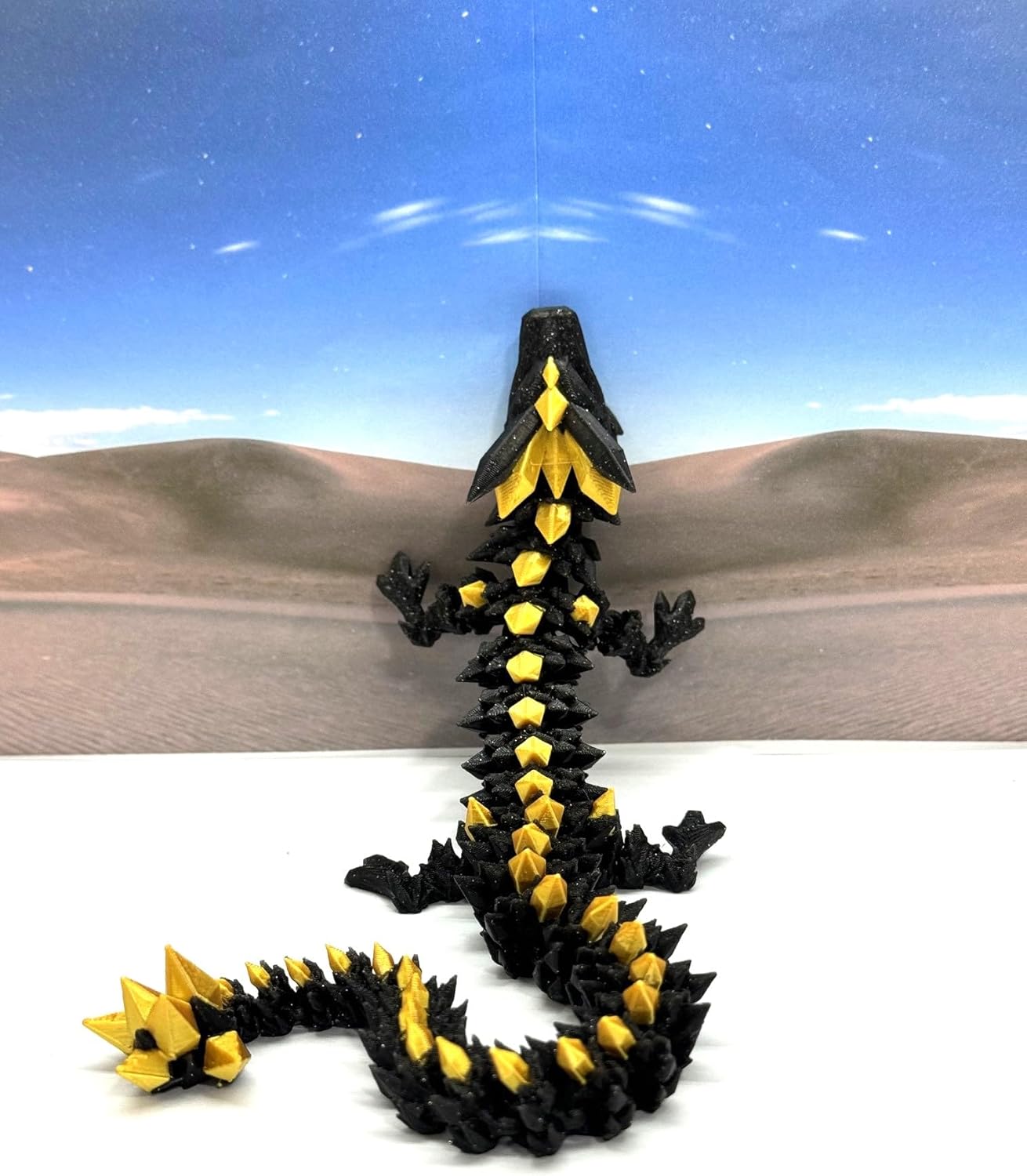 3D Printed Crystal Dragon, Articulated 12" Black and Gold Crystal Dragon, Fidget ADHD Autism Toy, Relief Anxiety Toy D065