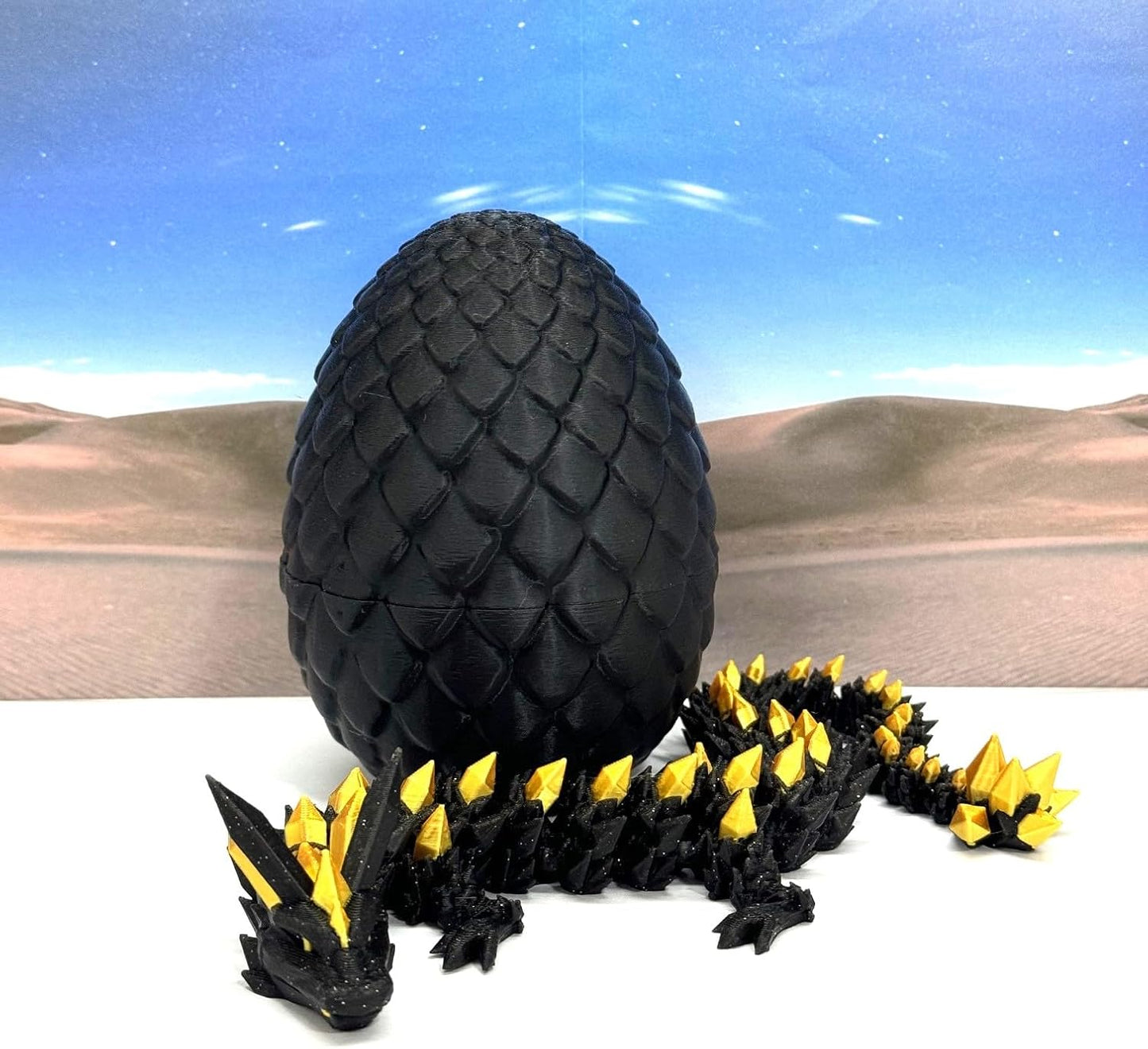 3D Printed Crystal Dragon, Articulated 12" Black and Gold Crystal Dragon, Fidget ADHD Autism Toy, Relief Anxiety Toy D065