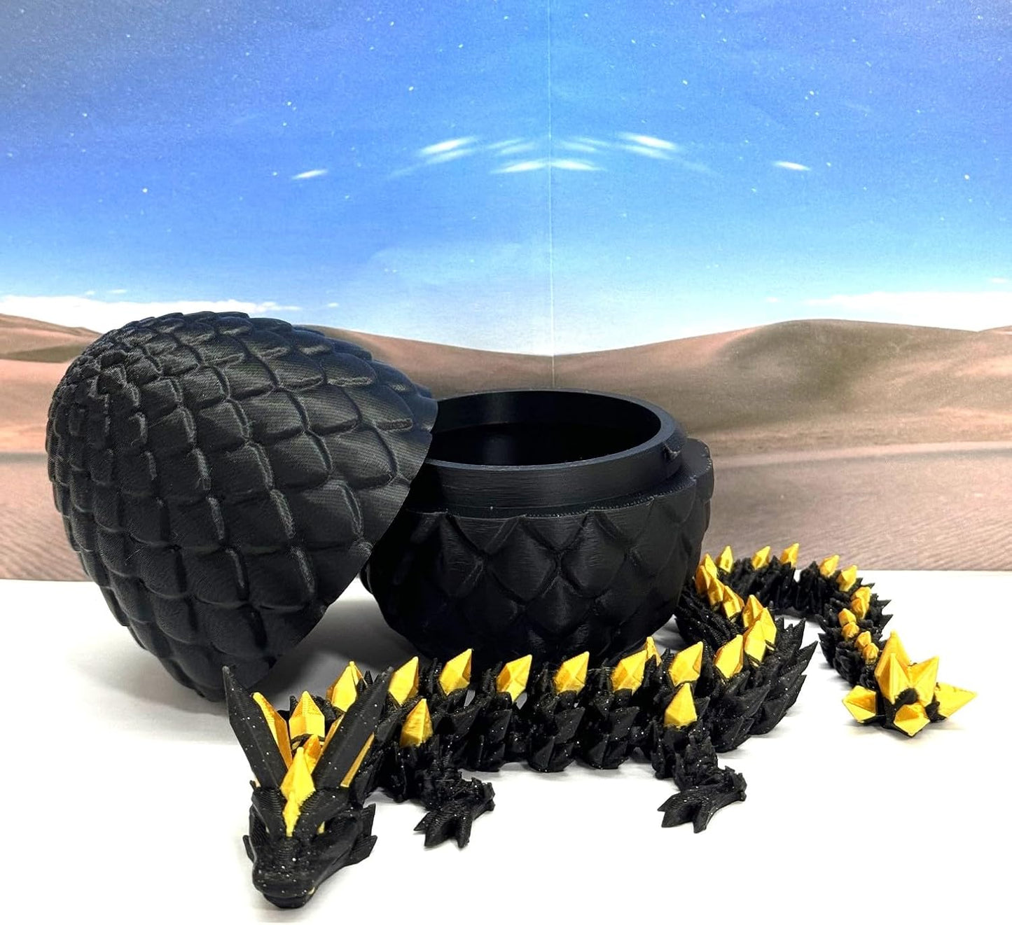 3D Printed Crystal Dragon, Articulated 12" Black and Gold Crystal Dragon, Fidget ADHD Autism Toy, Relief Anxiety Toy D065