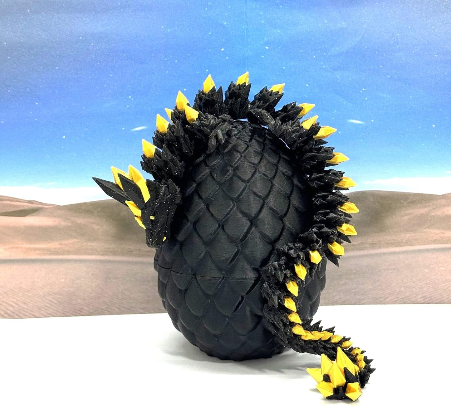 3D Printed Crystal Dragon, Articulated 12" Black and Gold Crystal Dragon, Fidget ADHD Autism Toy, Relief Anxiety Toy D065