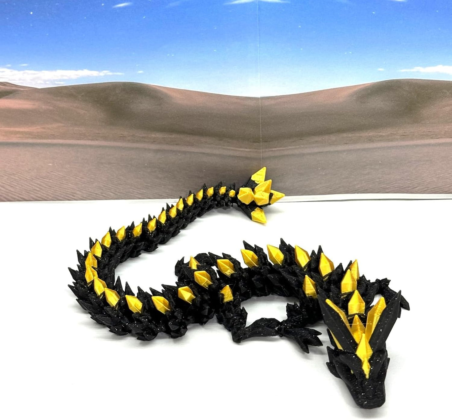 3D Printed Crystal Dragon, Articulated 12" Black and Gold Crystal Dragon, Fidget ADHD Autism Toy, Relief Anxiety Toy D065