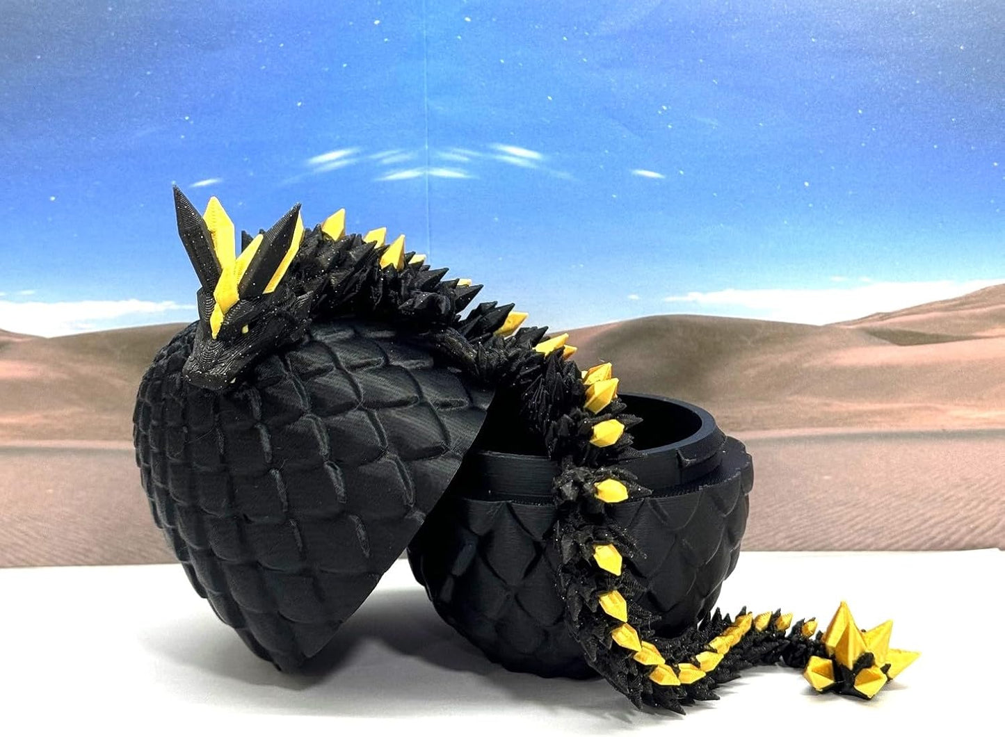 3D Printed Crystal Dragon, Articulated 12" Black and Gold Crystal Dragon, Fidget ADHD Autism Toy, Relief Anxiety Toy D065