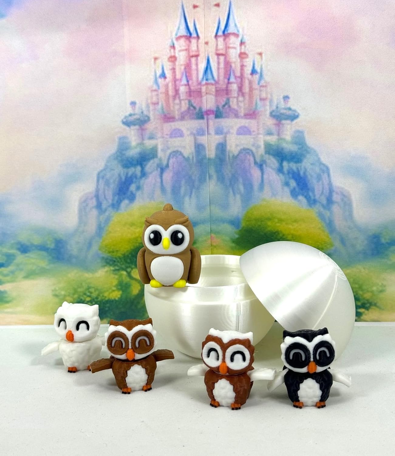 3D Printed Articulated Mini Owls with Tree Stump, 5 pcs Fidget Mini Owl Figure Toy, Executive Desk Toy, Home Decor, 3D Printed Tree Stump, Party Decorations MO001-5X