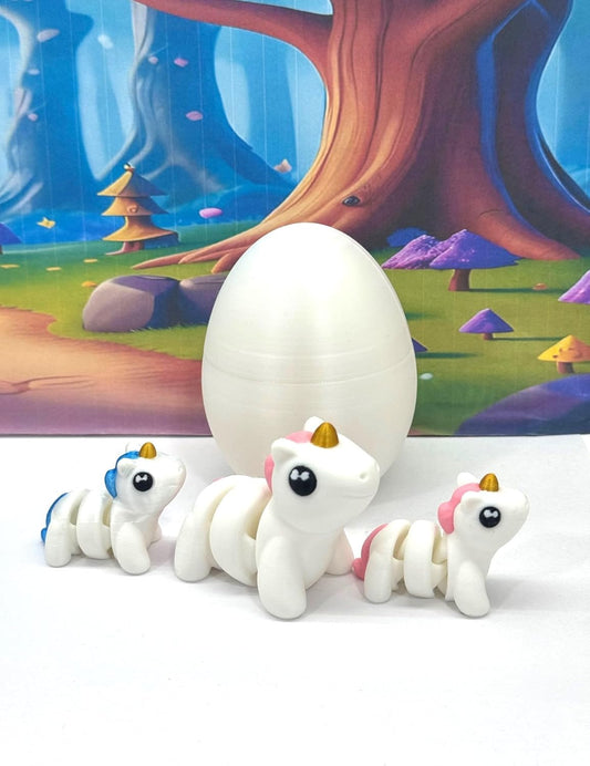 3pcs 3D Printed Unicorn with Egg, Articulated Pink and White Unicorn, Fidget Mini Animal Gift Idea, Party Decorations MU001-3X