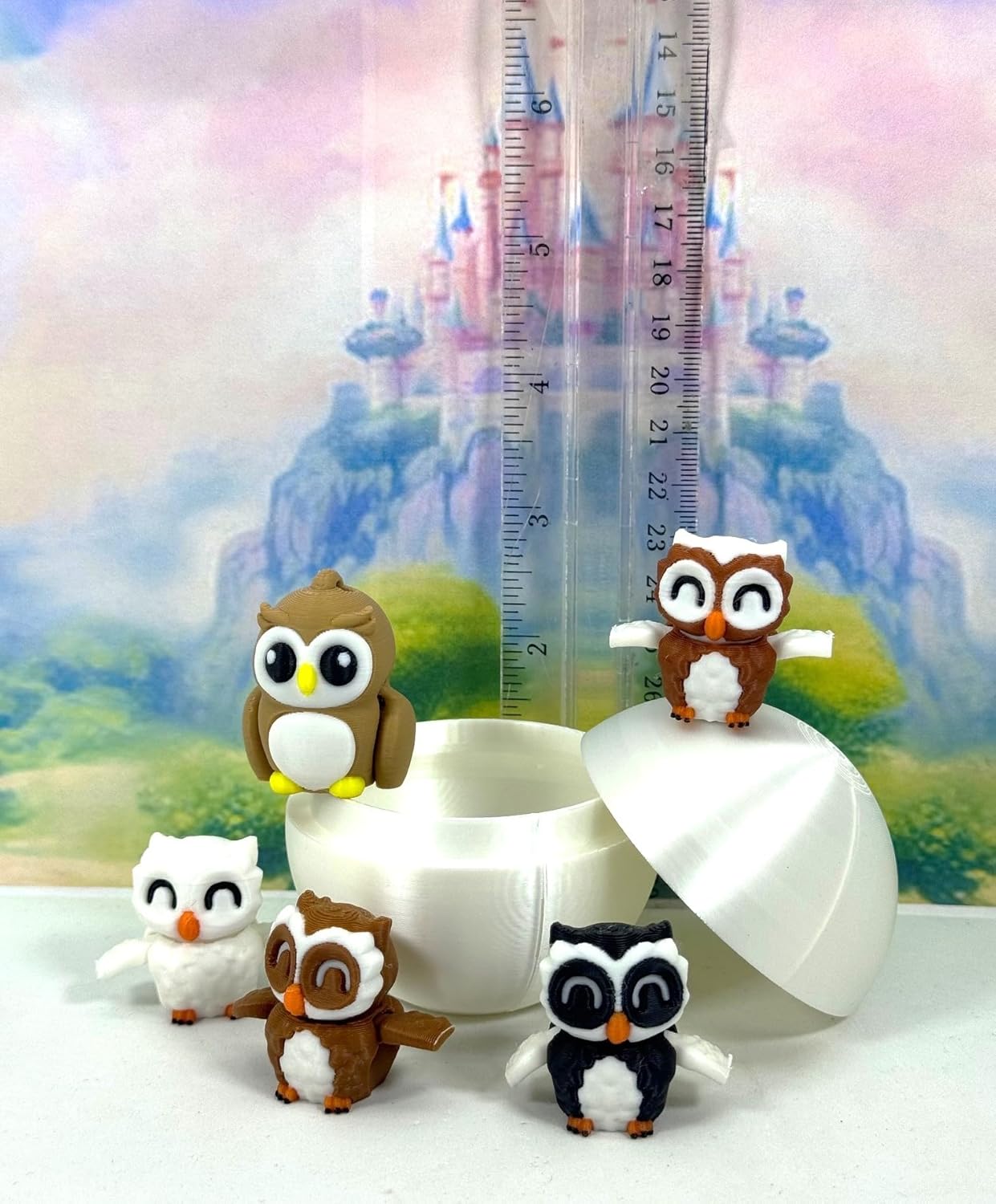 3D Printed Articulated Mini Owls with Tree Stump, 5 pcs Fidget Mini Owl Figure Toy, Executive Desk Toy, Home Decor, 3D Printed Tree Stump, Party Decorations MO001-5X