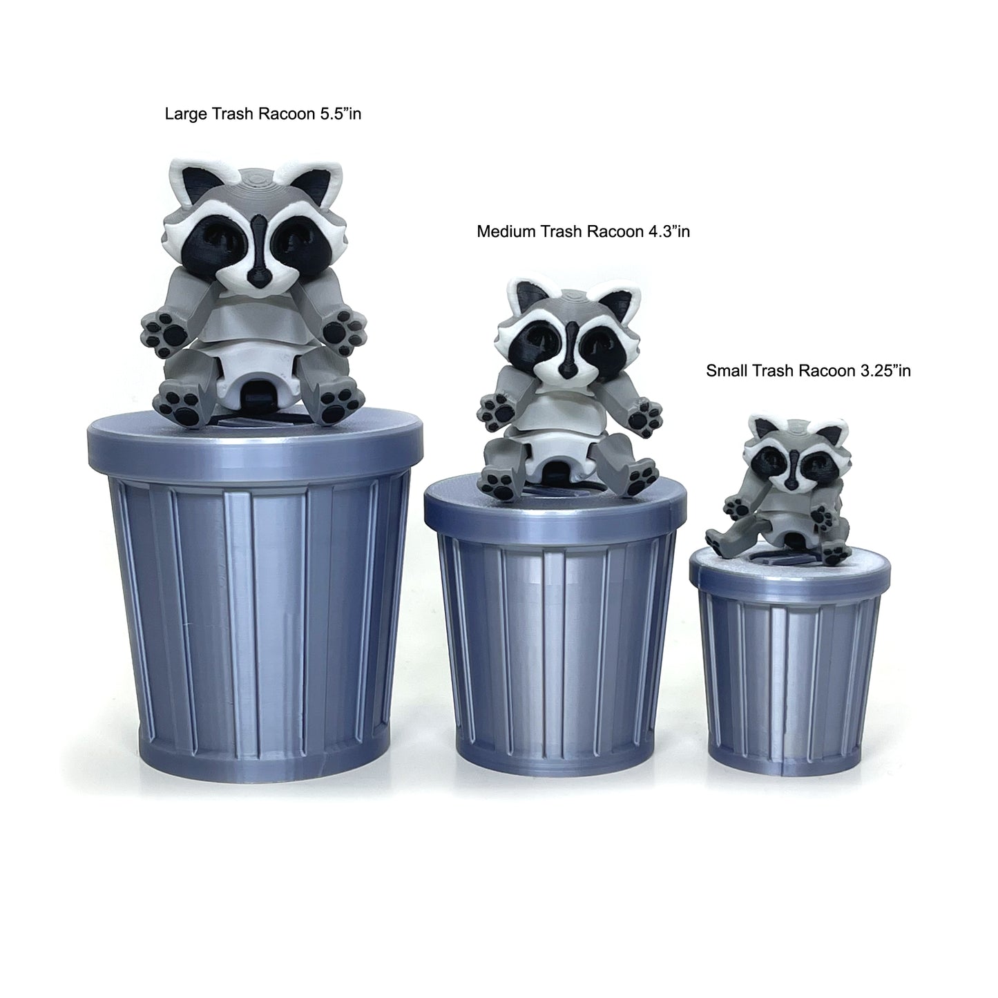 Articulated Racoon with Trash Can, 3D Printed Multi Colored Racoons, Trashcan Raccoon, Trash can, Raccoon Toy, Trash Panda, Fidget ADHD Autism Toy AR002