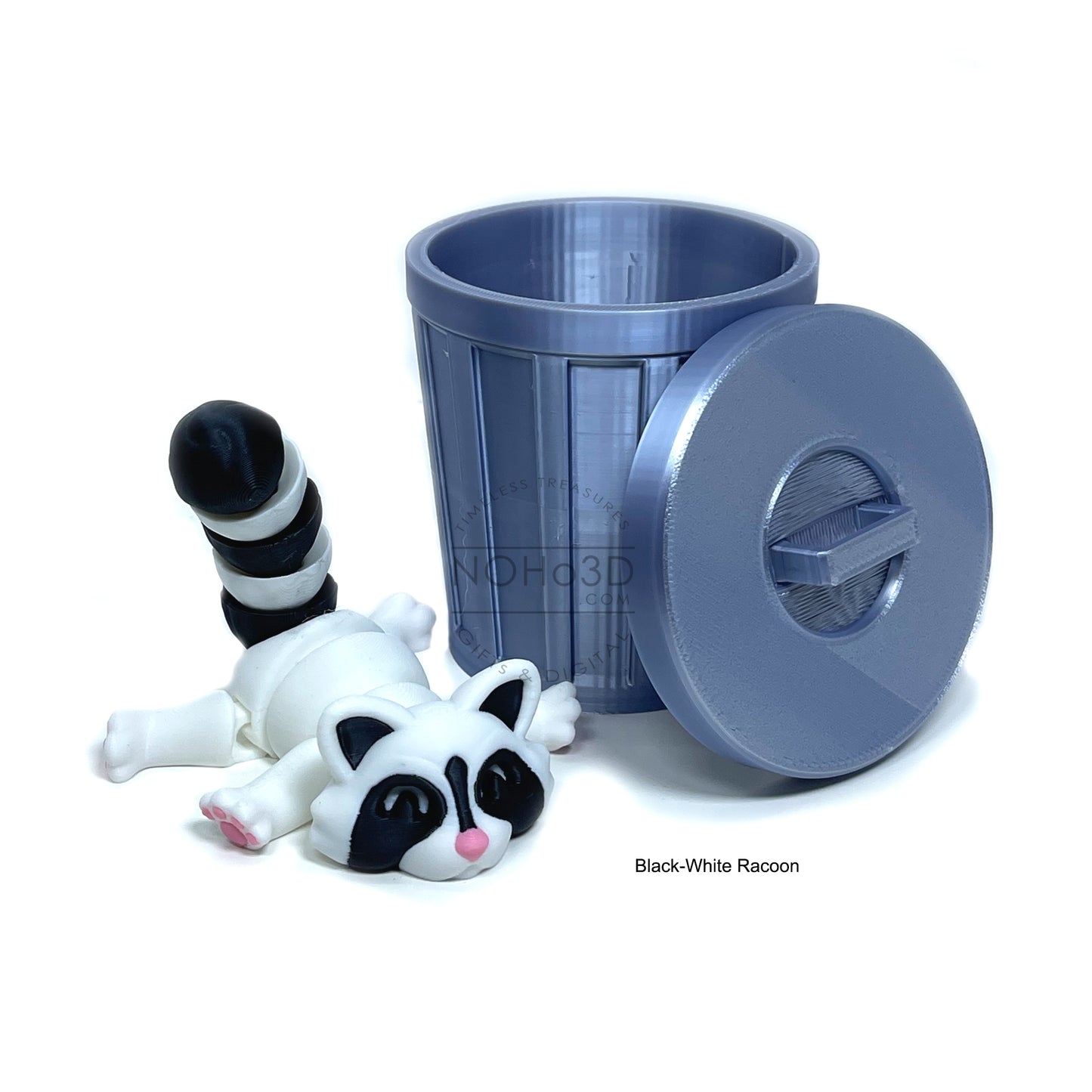 Articulated Racoon with Trash Can, 3D Printed Multi Colored Racoons, Trashcan Raccoon, Trash can, Raccoon Toy, Trash Panda, Fidget ADHD Autism Toy AR002