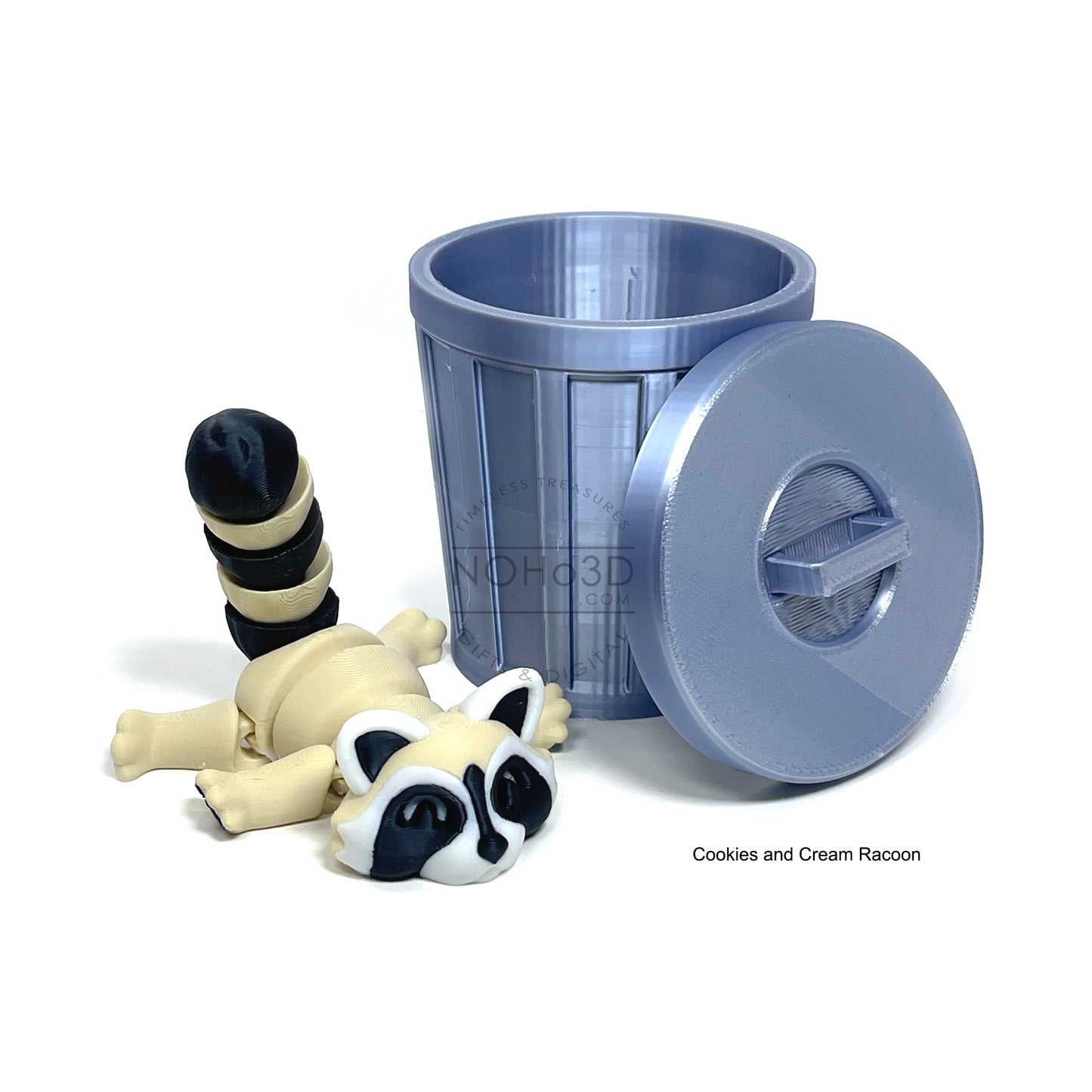 Articulated Racoon with Trash Can, 3D Printed Multi Colored Racoons, Trashcan Raccoon, Trash can, Raccoon Toy, Trash Panda, Fidget ADHD Autism Toy AR002