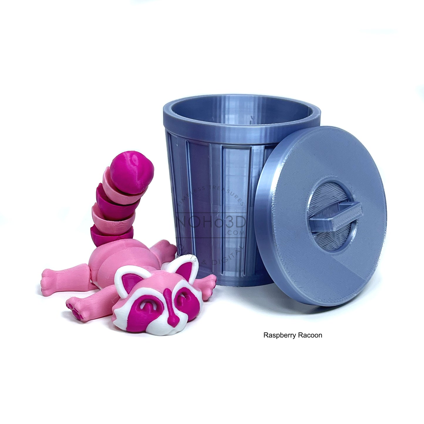 Articulated Racoon with Trash Can, 3D Printed Multi Colored Racoons, Trashcan Raccoon, Trash can, Raccoon Toy, Trash Panda, Fidget ADHD Autism Toy AR002