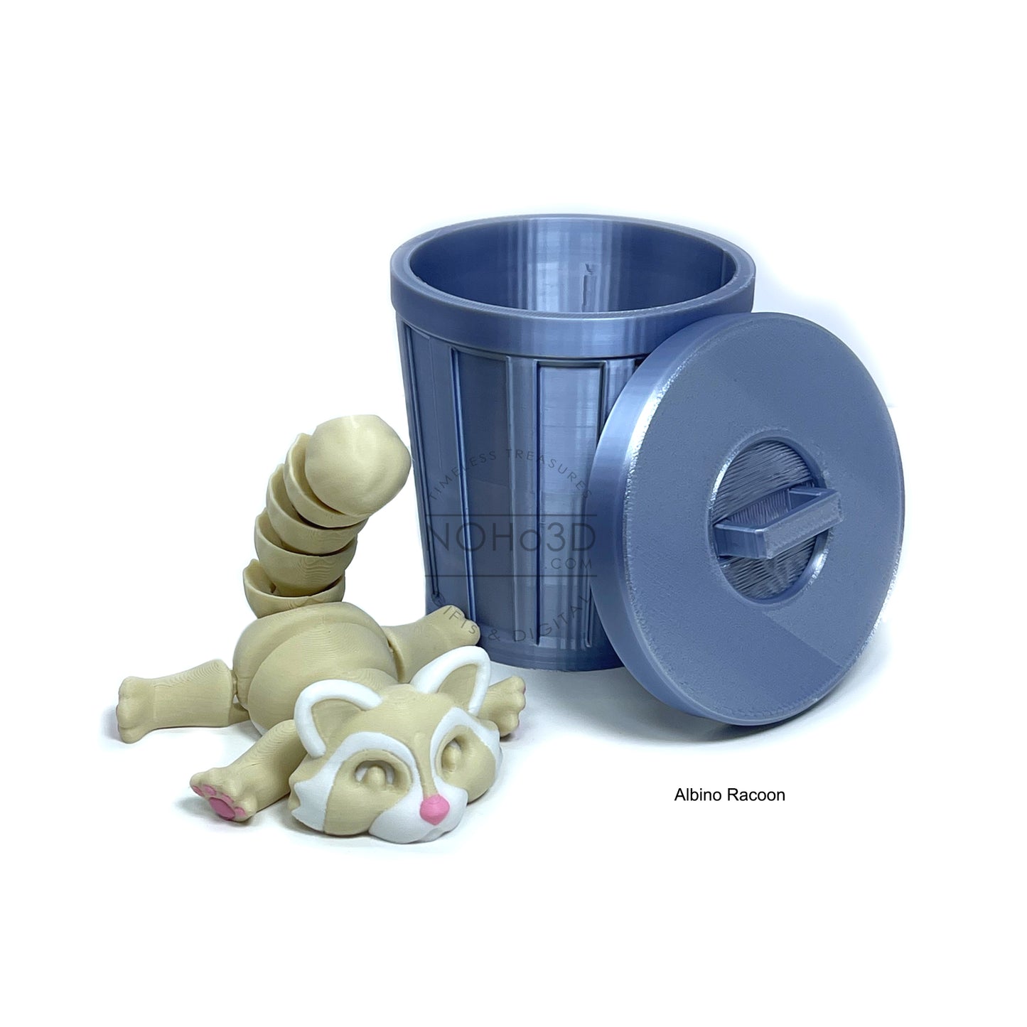 Articulated Racoon with Trash Can, 3D Printed Albino Racoon, Trashcan Raccoon, Trash can, Raccoon Toy, Trash Panda, Fidget ADHD Autism Toy AR003