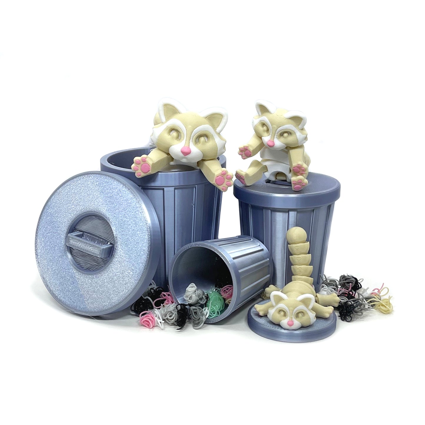 Articulated Racoon with Trash Can, 3D Printed Albino Racoon, Trashcan Raccoon, Trash can, Raccoon Toy, Trash Panda, Fidget ADHD Autism Toy AR003